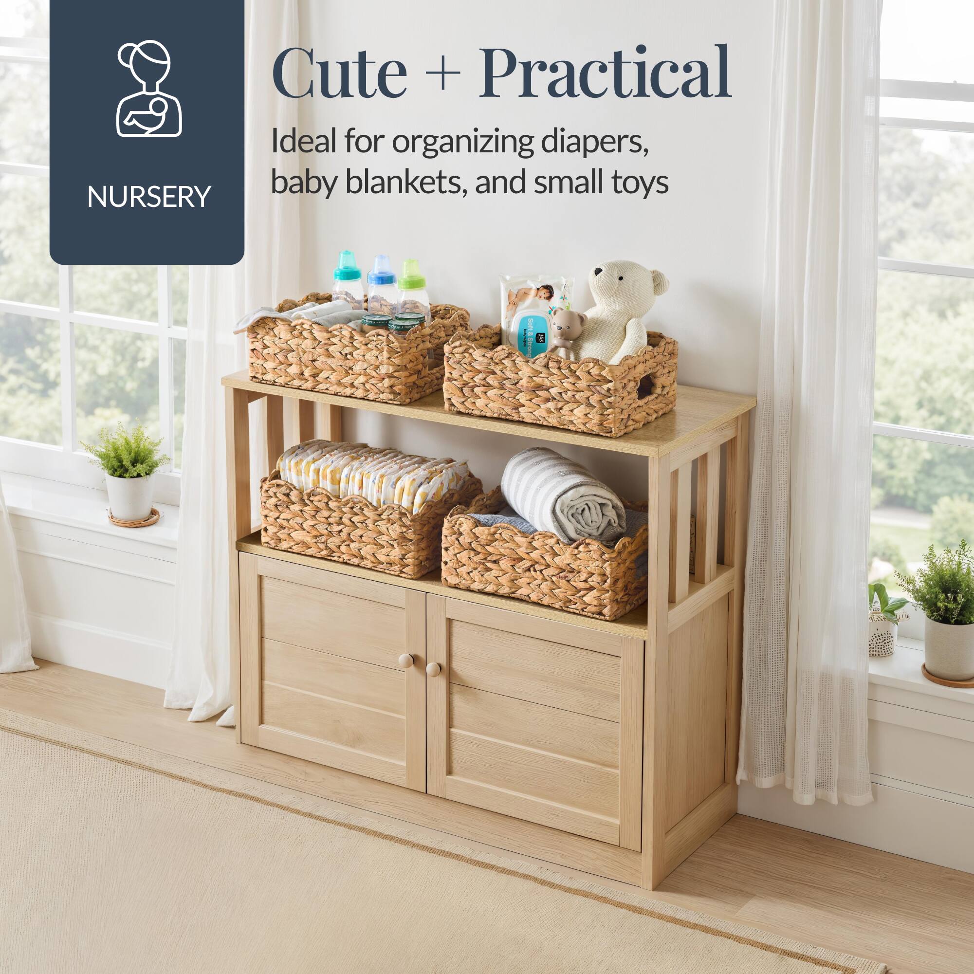 Cute + Practical  
Ideal for organizing diapers, baby blankets, and small toys  
NURSERY