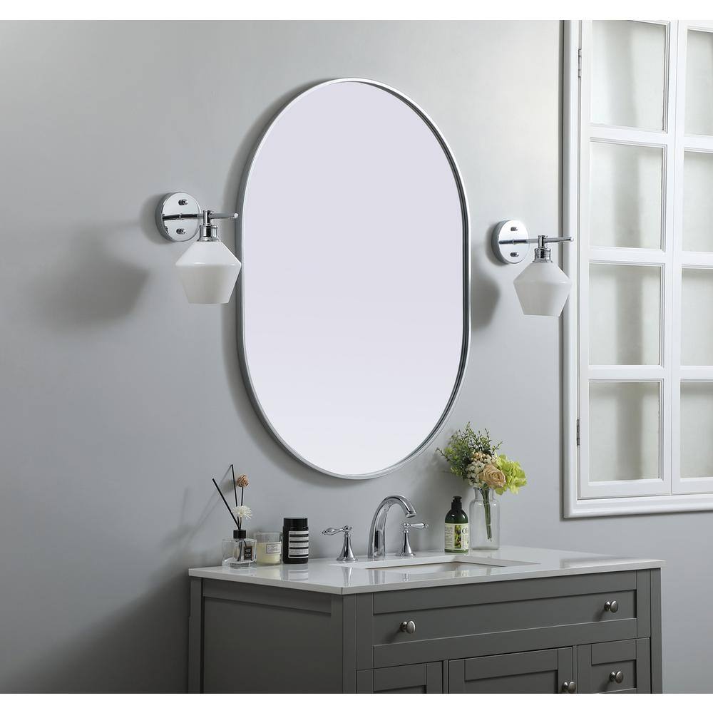 Alt View 6. Elegant Decor - Metal Frame Oval Mirror 30x40 Inch in Silver - Silver.