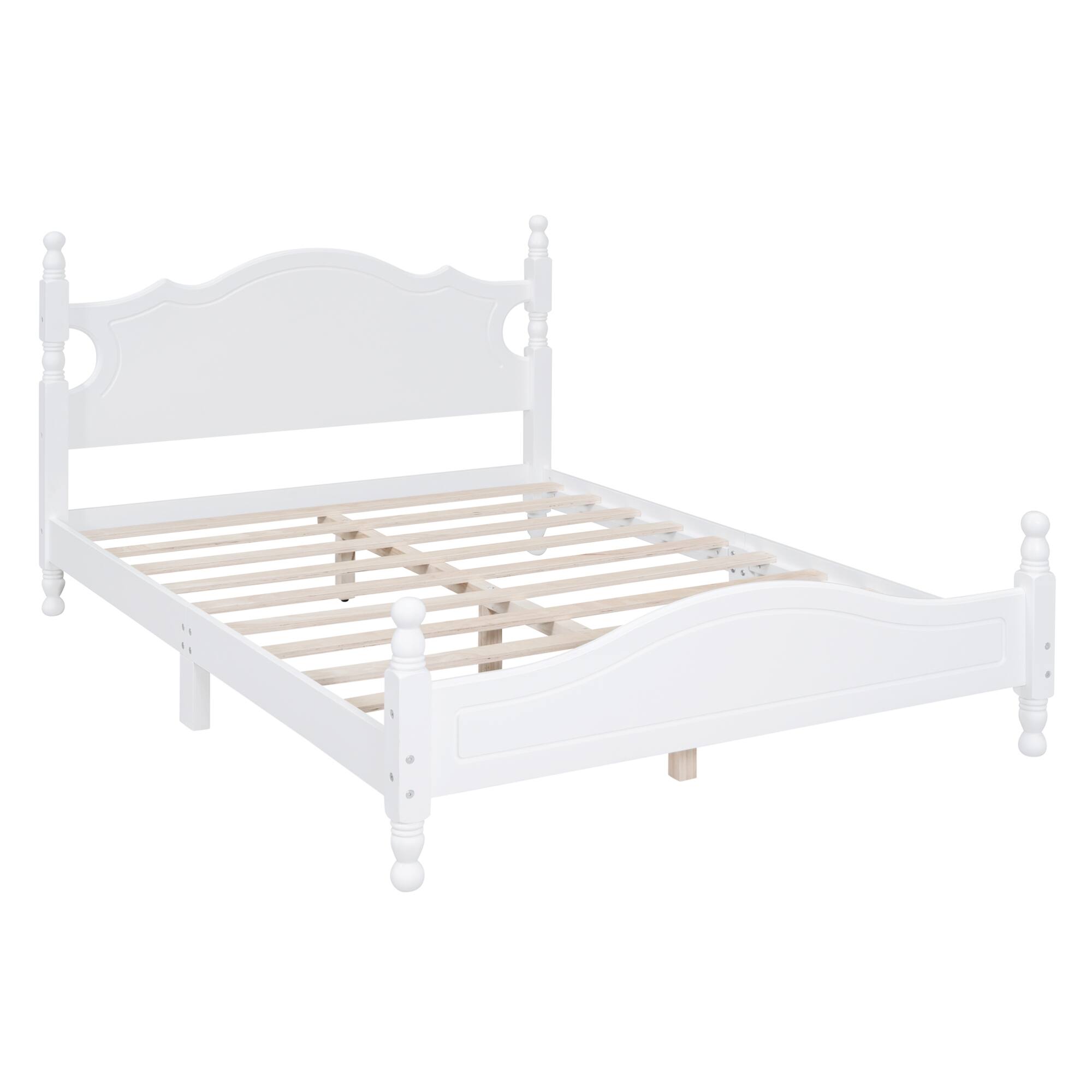 Back. GOODSILO - Full Size Retro Wood Platform Bed Frame with Wooden Slat Support and Elegant Headboard - White.