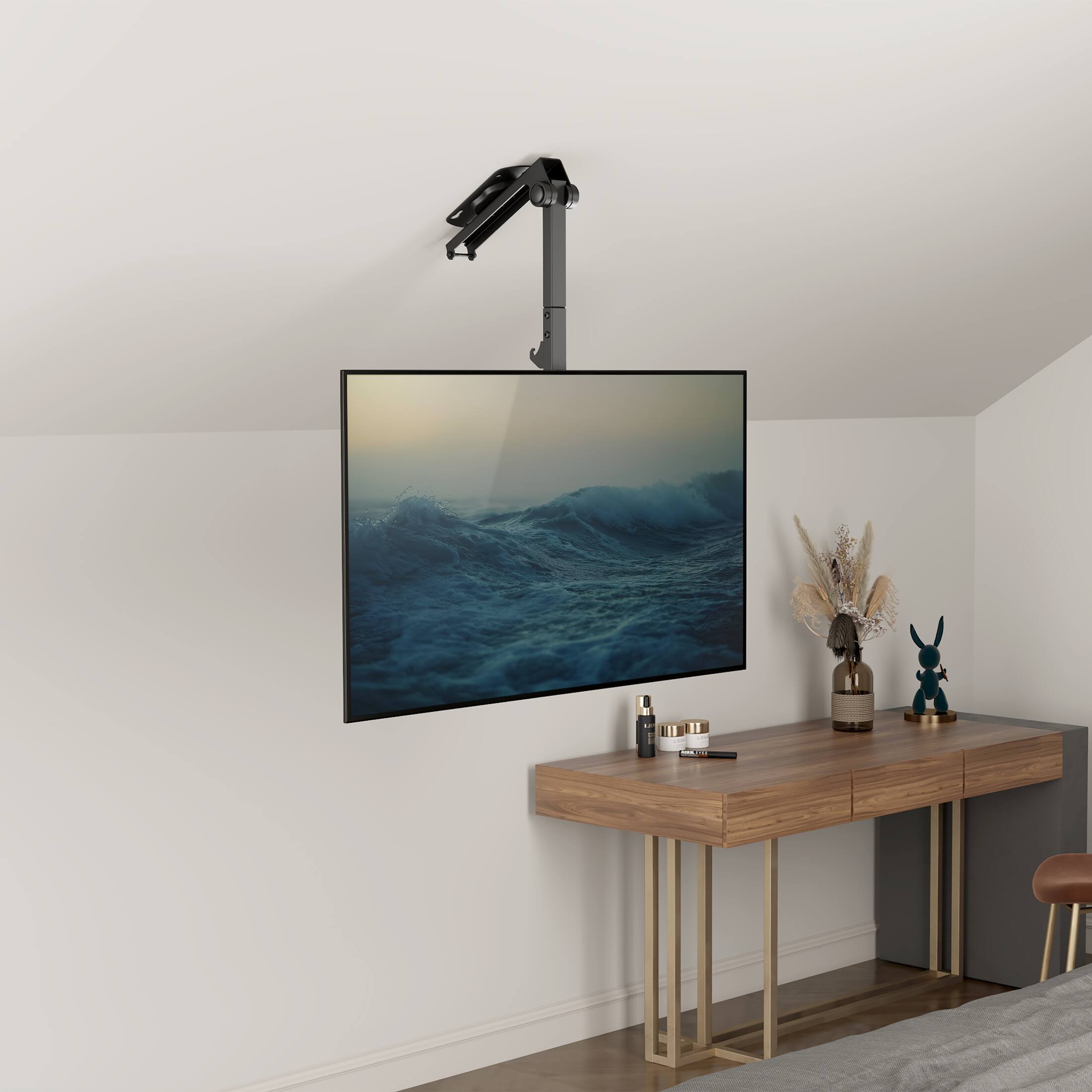 Left. Mount-It! - Flip-Down Ceiling TV Mount for 24–55 Inch TVs, Space Saving, 44 lb Capacity, Full Motion Adjustable - Black.