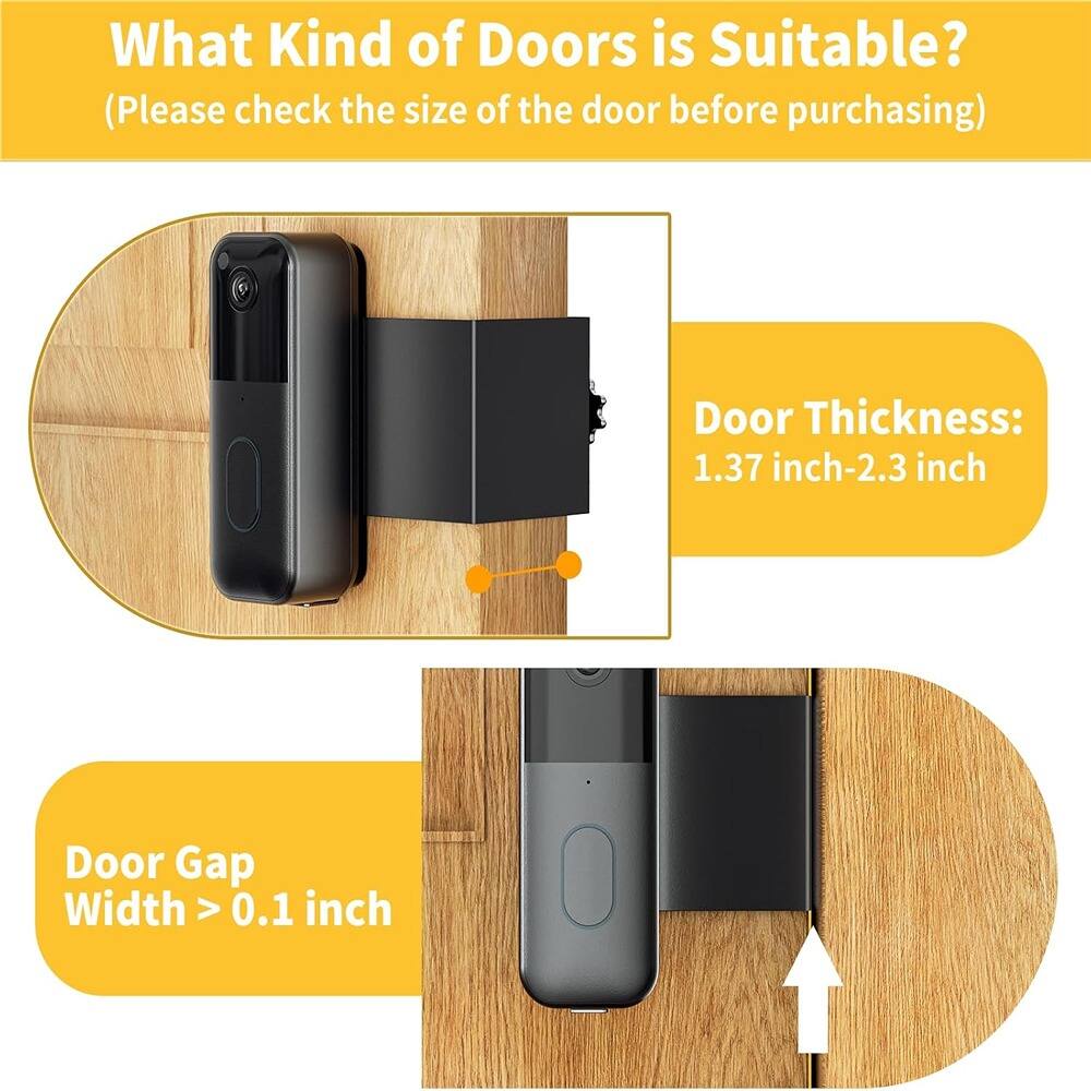 What Kind of Doors is Suitable?  
(Please check the size of the door before purchasing)  

Door Thickness: 1.37 inch-2.3 inch  

Door Gap Width > 0.1 inch