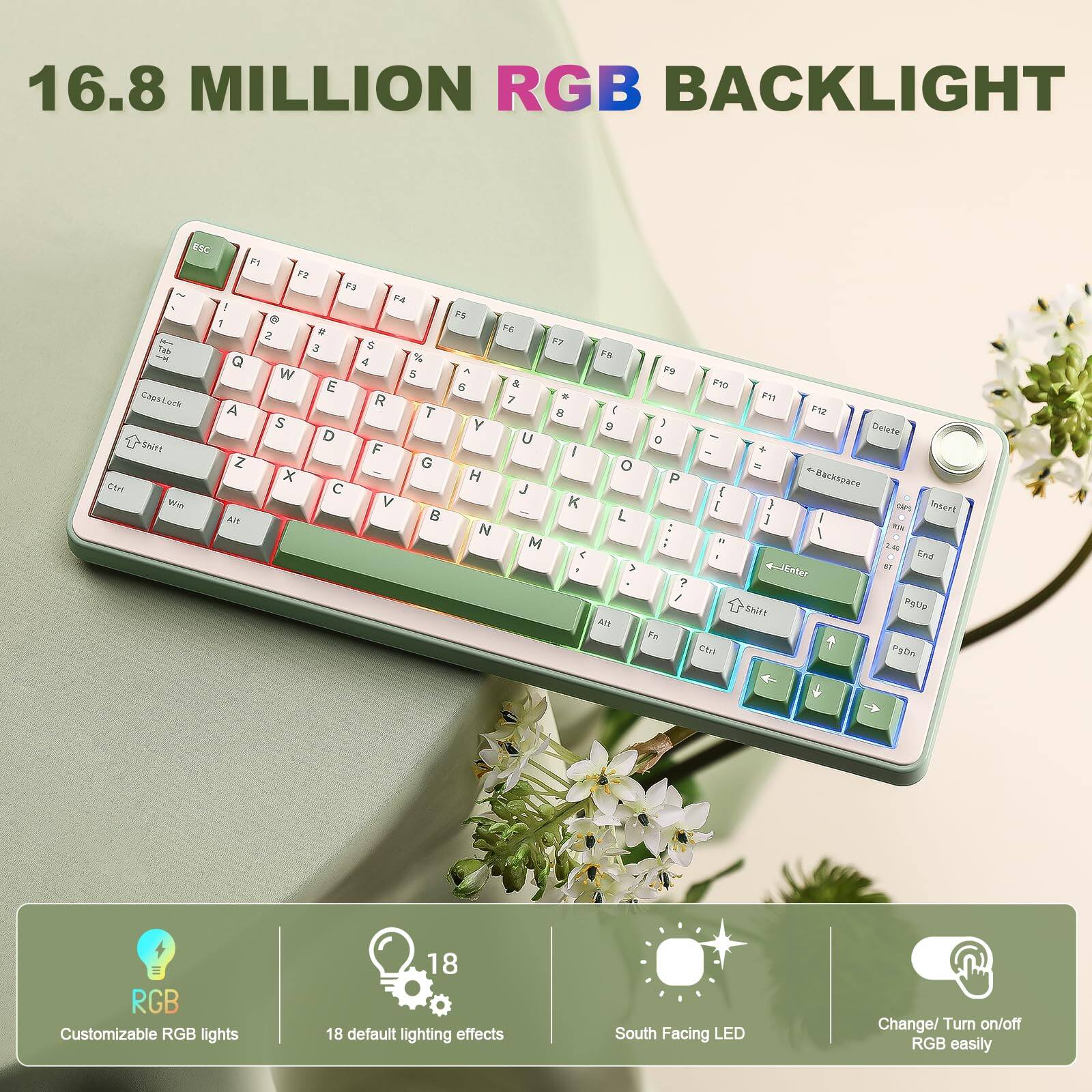 16.8 MILLION RGB BACKLIGHT

Customizable RGB lights
18 default lighting effects
South Facing LED
Change/Turn on/off RGB easily
