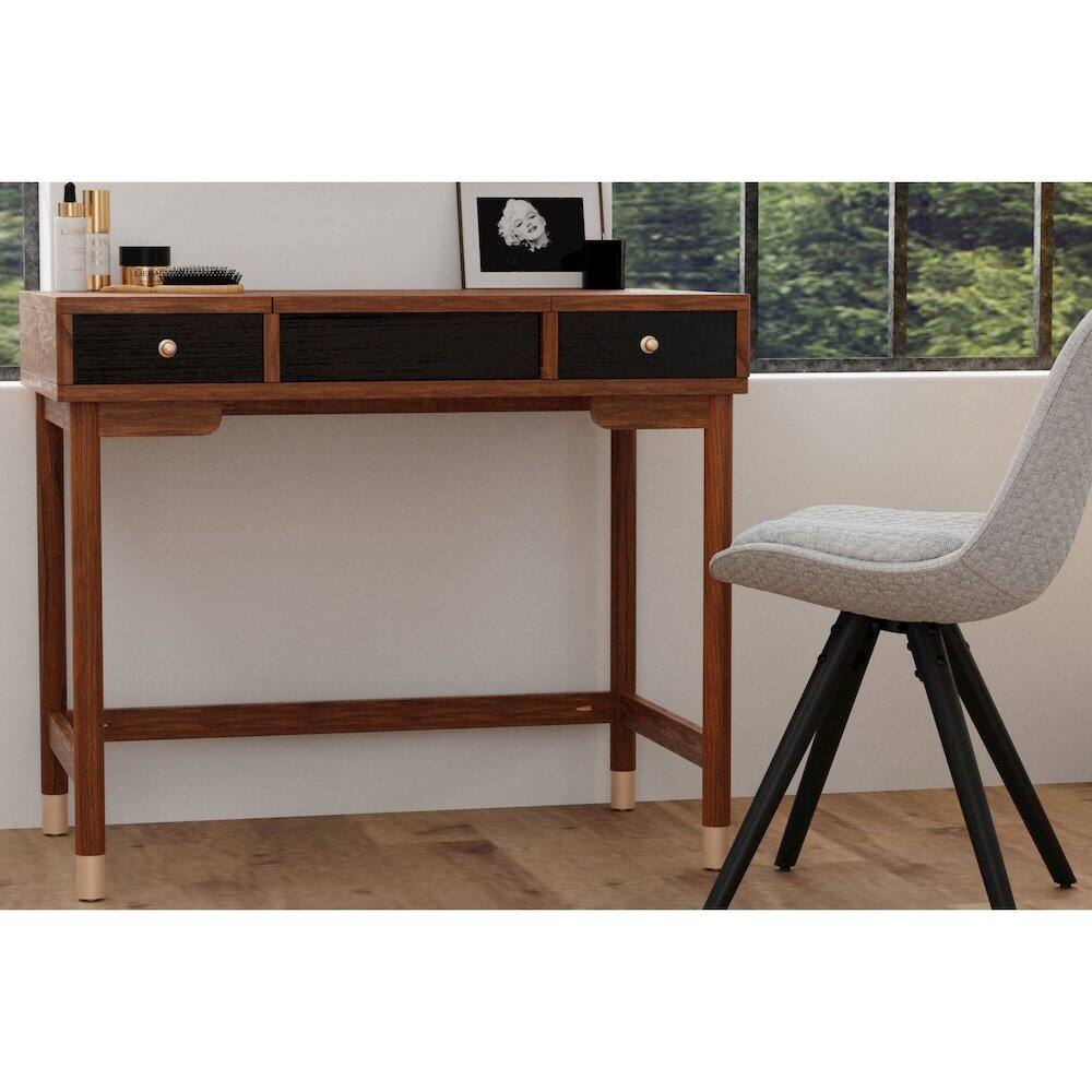 Alt View 2. Alpine Furniture - Belham Bedroom Vanity - Two Tone - Dark Walnut & Black.