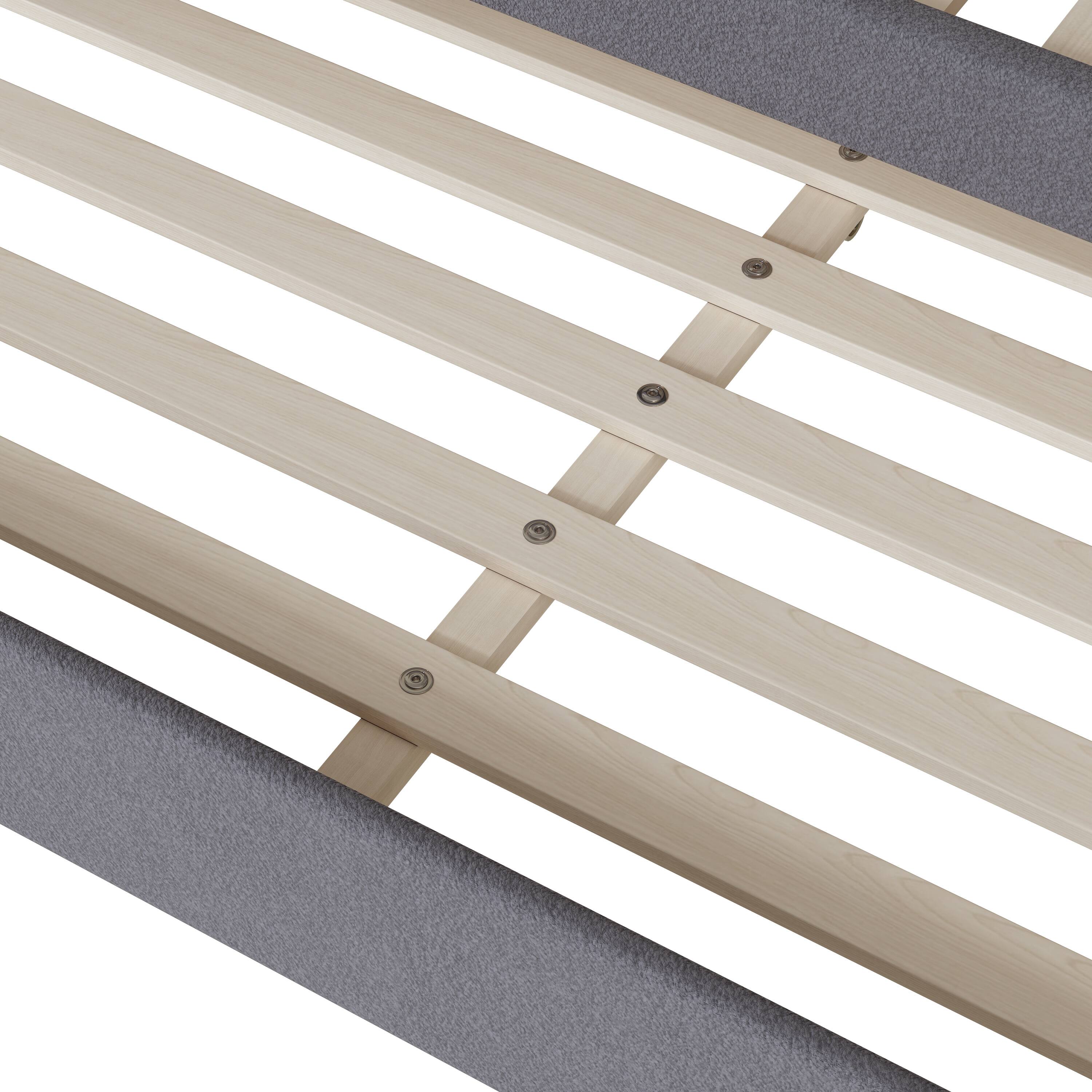 Alt View 8. Tiramisubest - Teddy Fleece Full Size Upholstered Daybed with Light and Trundle, Gray - Gray.