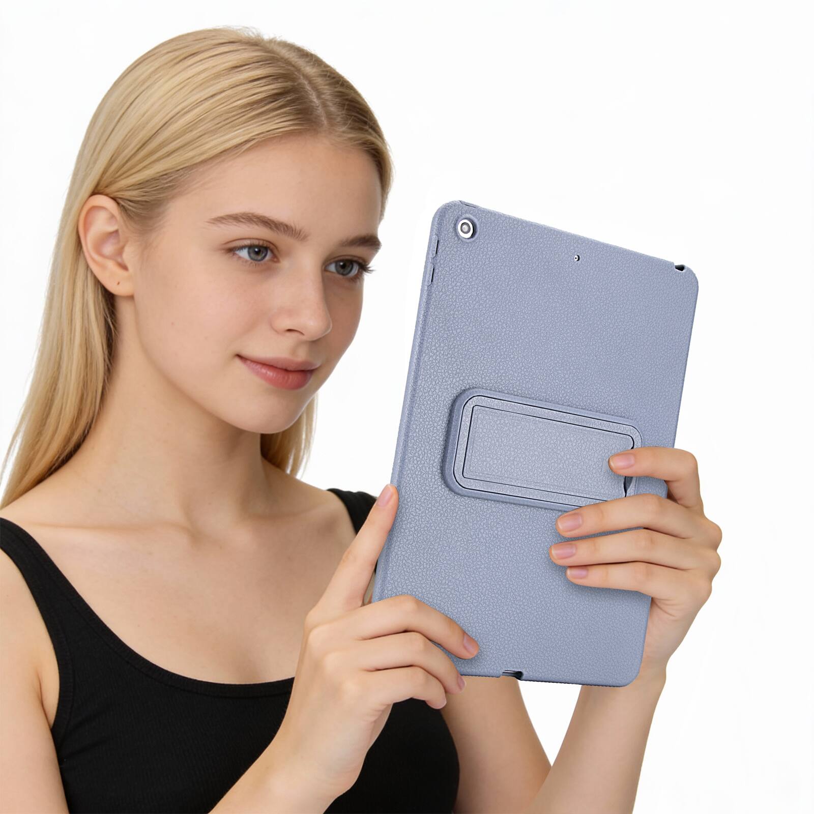 Alt View 2. Dteck - Shockproof Case for Apple iPad (9th Generation) 10.2" 2021, Slim Leather Texture Protective Cover with Folding Kickstand - Lavender.