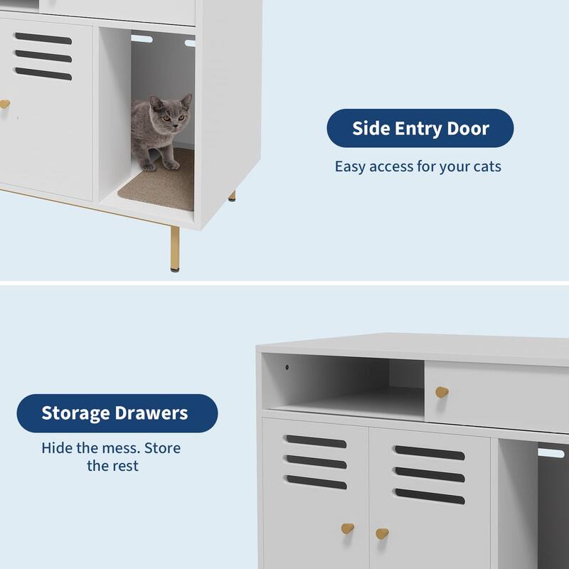 Side Entry Door  
Easy access for your cats  

Storage Drawers  
Hide the mess. Store the rest