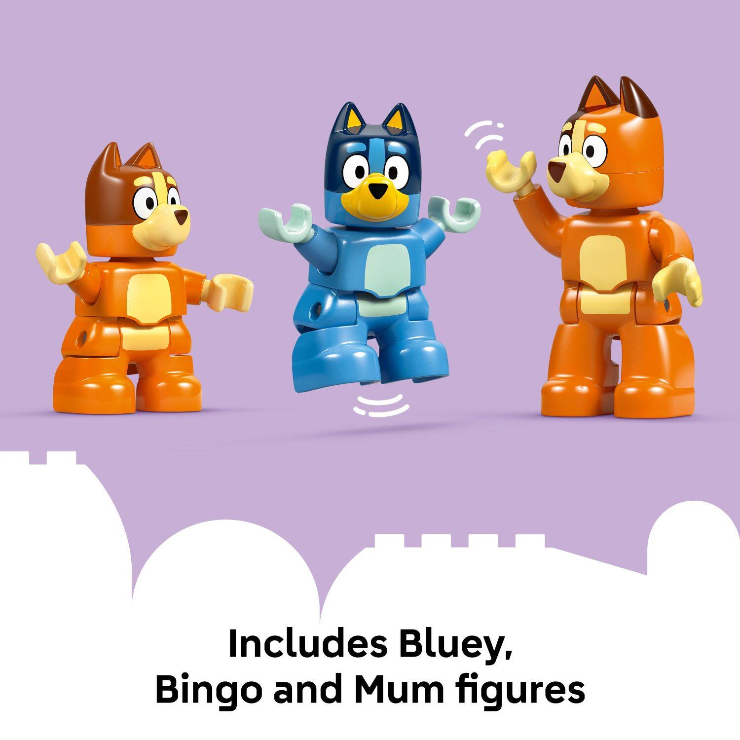Includes Bluey, Bingo, and Mum figures.