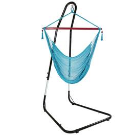 Sunnydaze - Extra Large Hammock Chair with Adjustable Steel Stand - Sky Blue