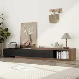 Espafurni - 82 - 110" Extendable TV Stand - 3 Drawers, for 120" TVs, Wood Reversible Entertainment Center Living & Bedroom - Black& Walnut