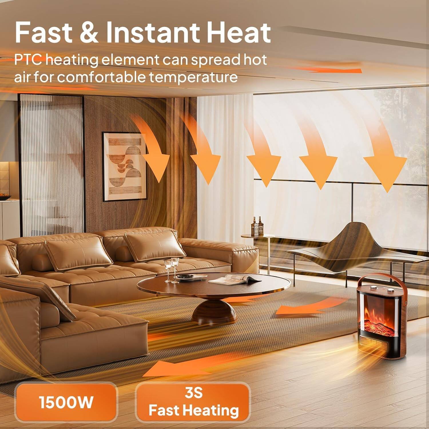 Fast & Instant Heat

PTC heating element can spread hot air for comfortable temperature

1500W

3S Fast Heating