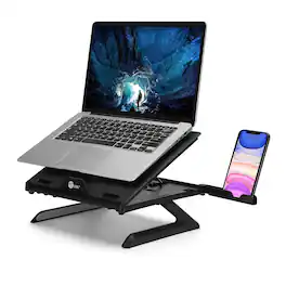 HongFei - Laptop Stand, Ergonomic Adjustable Riser, Smart Phone Holder & Heat-Vent, Portable Design Fit 10" to 17" - Black
