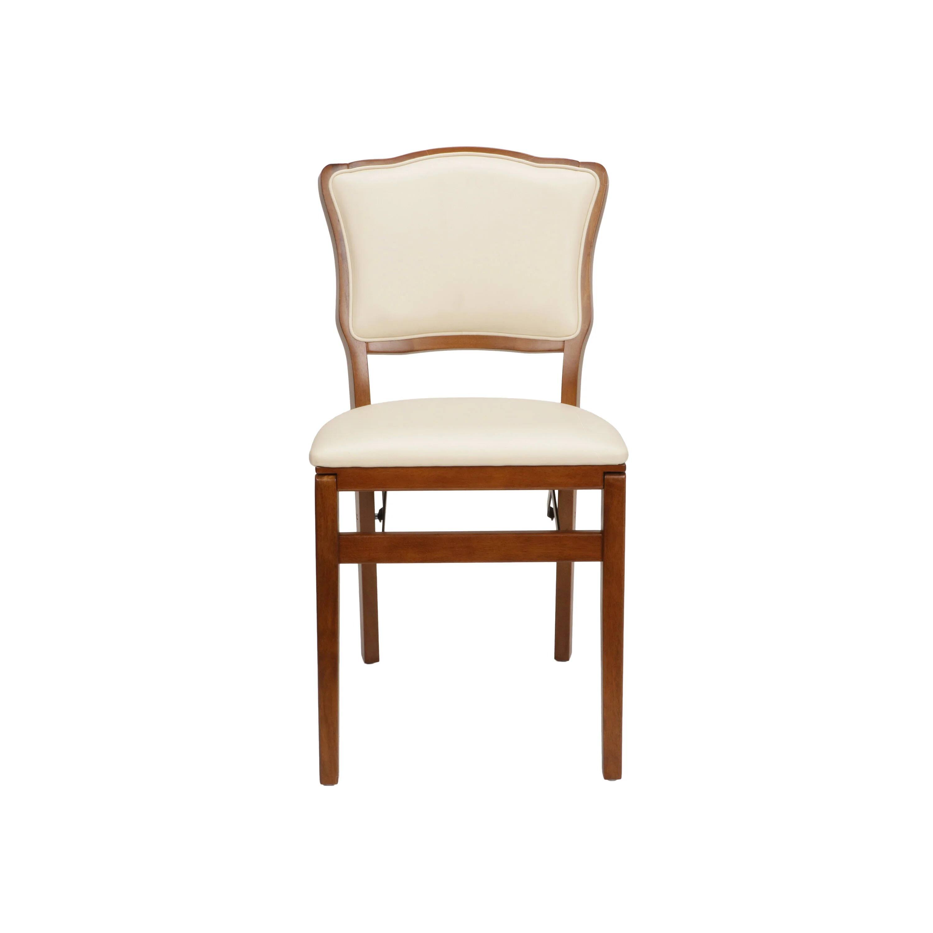 Alt View 1. Stakmore - Stakmore French Upholstered Folding Chair, Fruitwood Frame with Off White Vinyl - Brown.