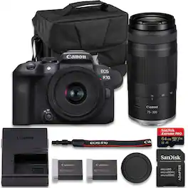 Bundle - Canon - EOS R10 Mirrorless Camera With RF-S 18-45mm f/4.5-6.3 IS STM + RF 75-300mm f/4-5.6 Lens + Extra LP-E17 Battery +