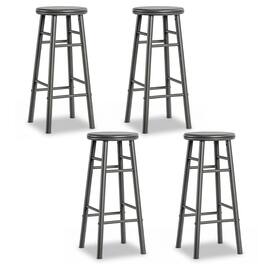 Gymax - 29'' Swivel Bar Stools Set of 4 w/Backless Design Footrests & Strong Crossbars - Gray