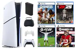 PS5 Slim Disc Sports Bundle with NBA 2K25, Madden NFL 25, College Football 25, FC 25 Games and Accessories - PlayStation 5