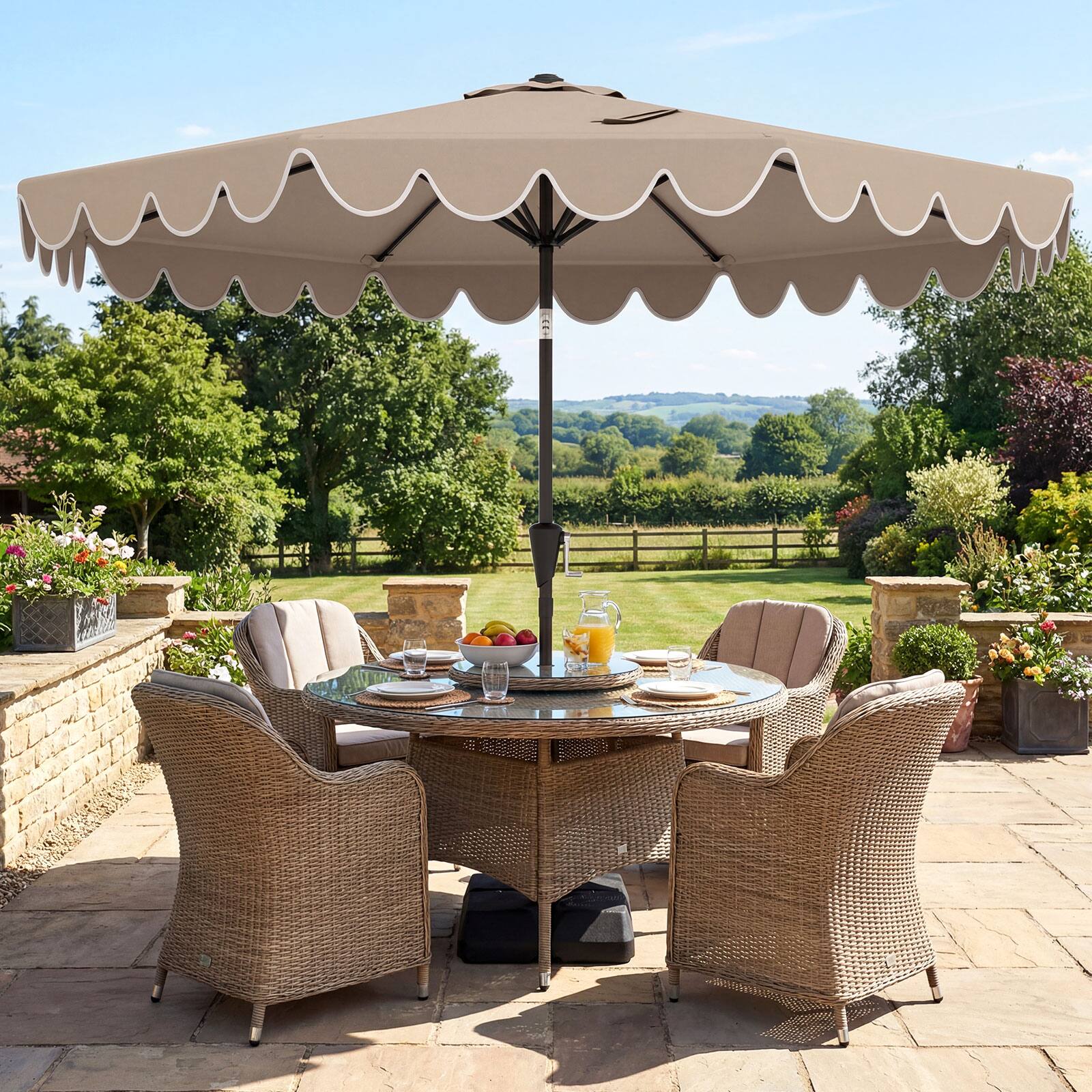 Alt View 3. Costway - Costway 10 FT Patio Umbrella with Weighted Base, Sandbags, Push Button Tilt & Crank - Brown.