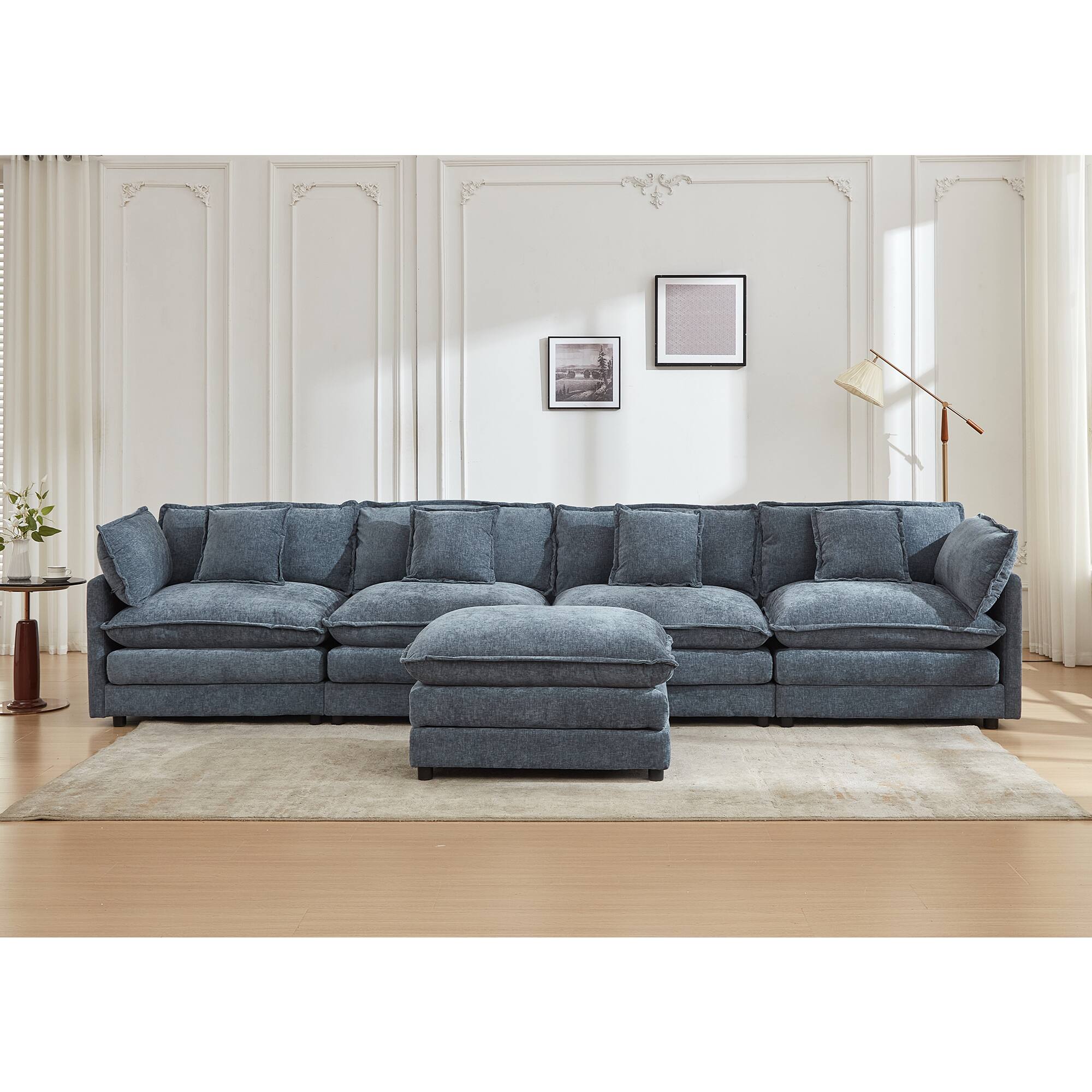 Alt View 6. KERDOM - 4 Seat Modular Sectional L Shape Sofa with 1 Movable Ottoman, 149'' Oversized Couch with Chaise Lounge for Living Room - Blue.