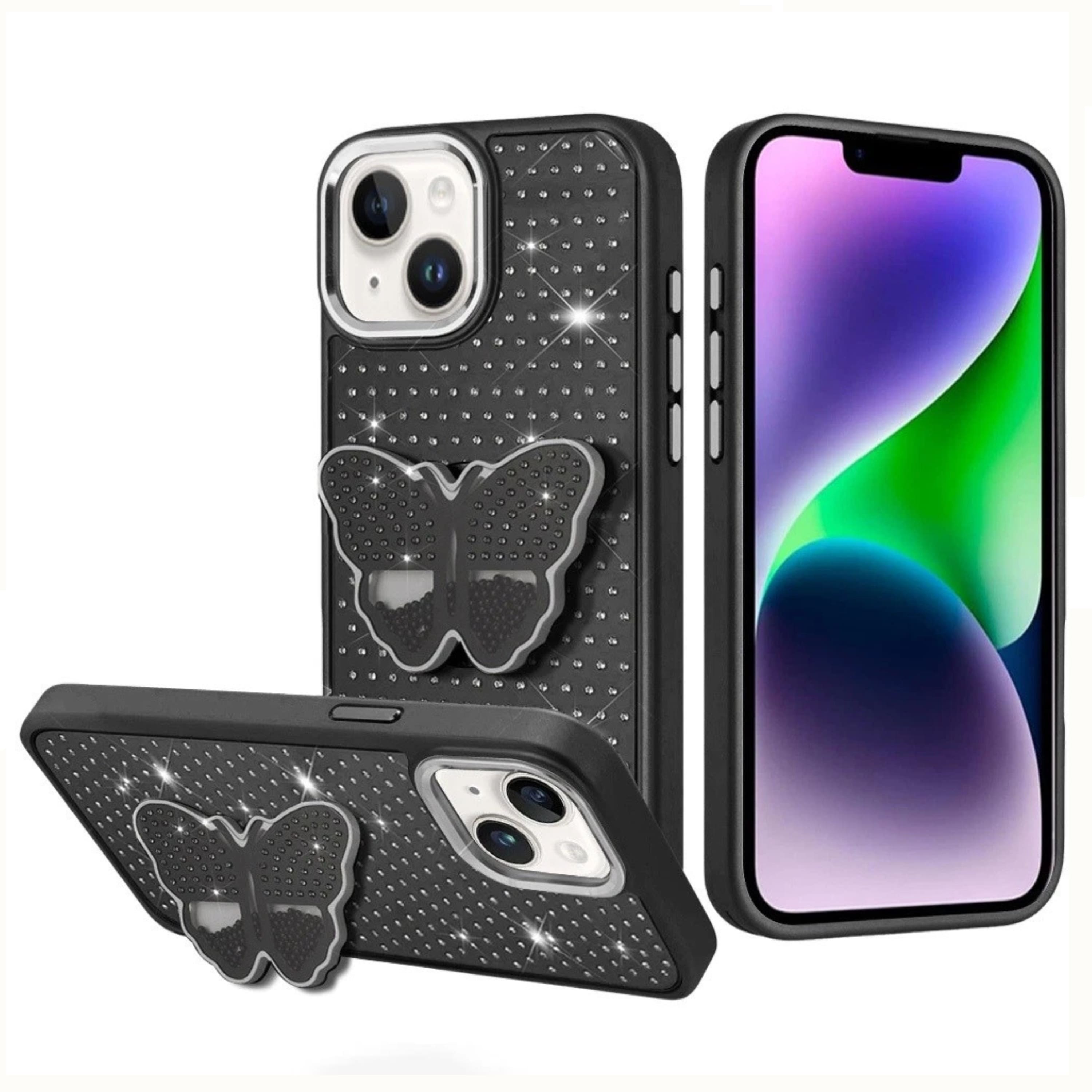 Kitcheniva - Luxury Butterfly Grip Stand Bling Case With Tempered Glass For iPhone 13 14 - Black price history on PriceWatchPro