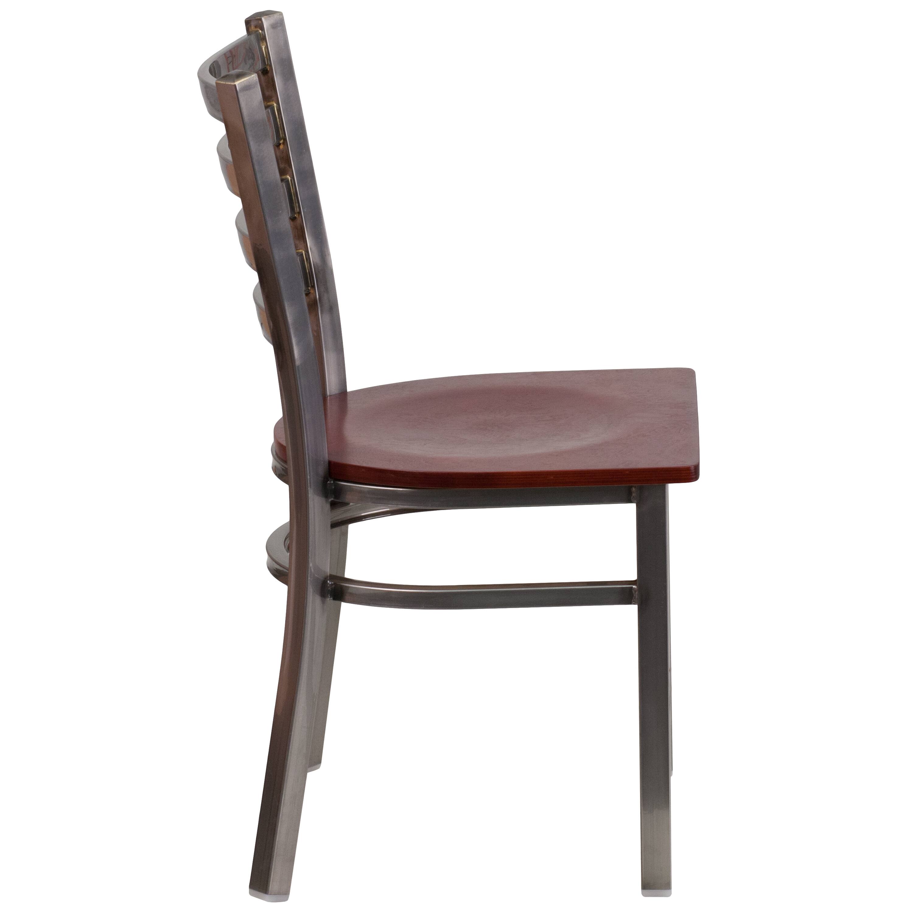 Alt View 5. Emma + Oliver - 2 Pack Clear Coated Ladder Back Metal Restaurant Chair - Mahogany Wood Seat/Clear Coated Metal Frame.