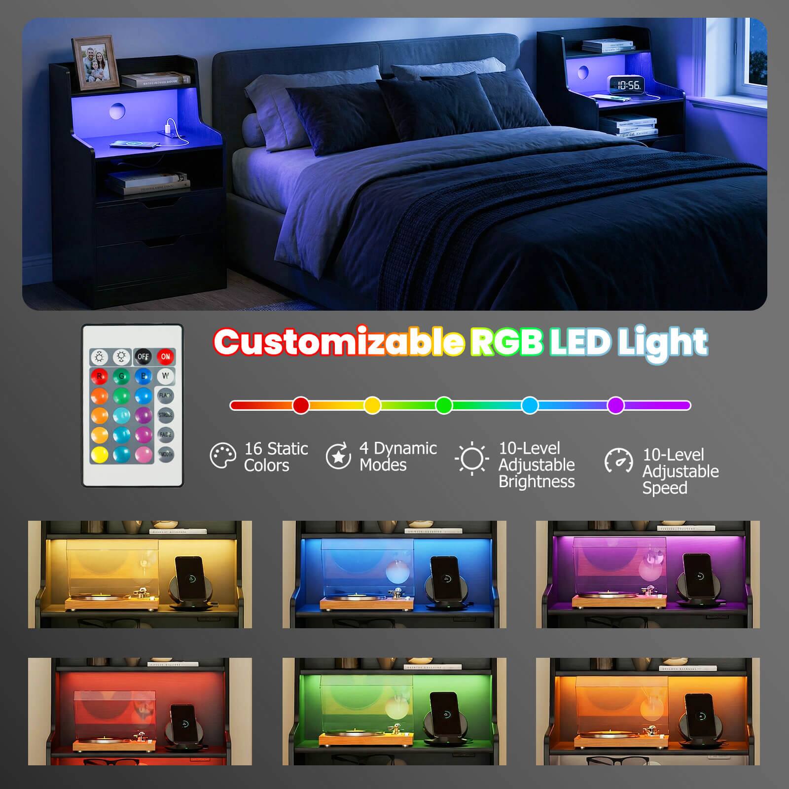 10:56 + G Customizable RGB LED Light  
- ON  
- 16 Static Colors  
- 4 Dynamic Modes  
- 10-Level Adjustable Brightness  
- 10-Level Adjustable Speed