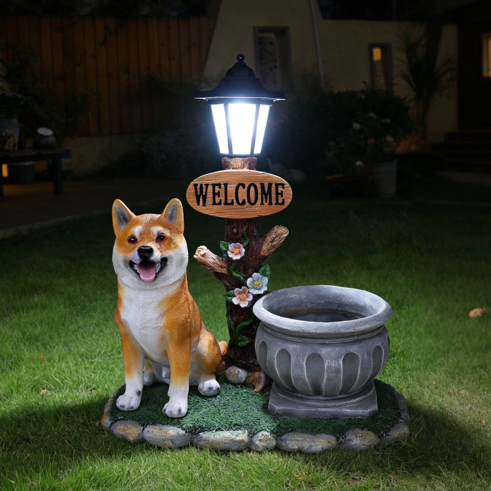 Back. Anysun - Sitting Akita Dog Planter Garden Decor – Loyal Statue with Built‑In Flower Pot, Weather‑Resistant for Indoor Outdoor Use - Brown.