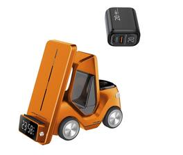 RISOKEYS - 3-in-1 Car-Shaped Desktop Charger with Charging Port - Multi-Functional Wireless Charging for Watches and Earphones - Orange