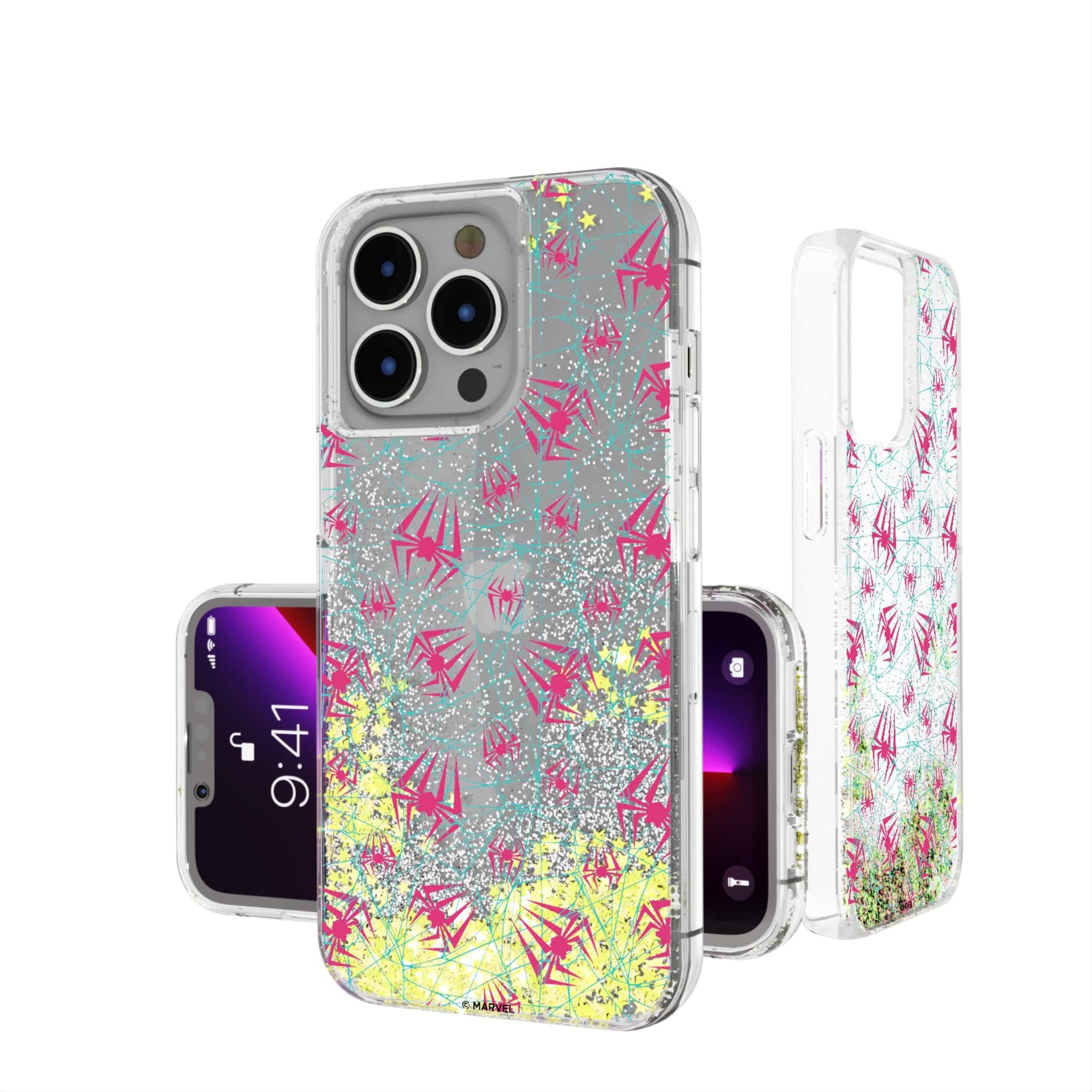 Keyscaper - Marvel Pattern Glitter Phone Case - Apple iPhone 14 Pro - Spider-Gwen