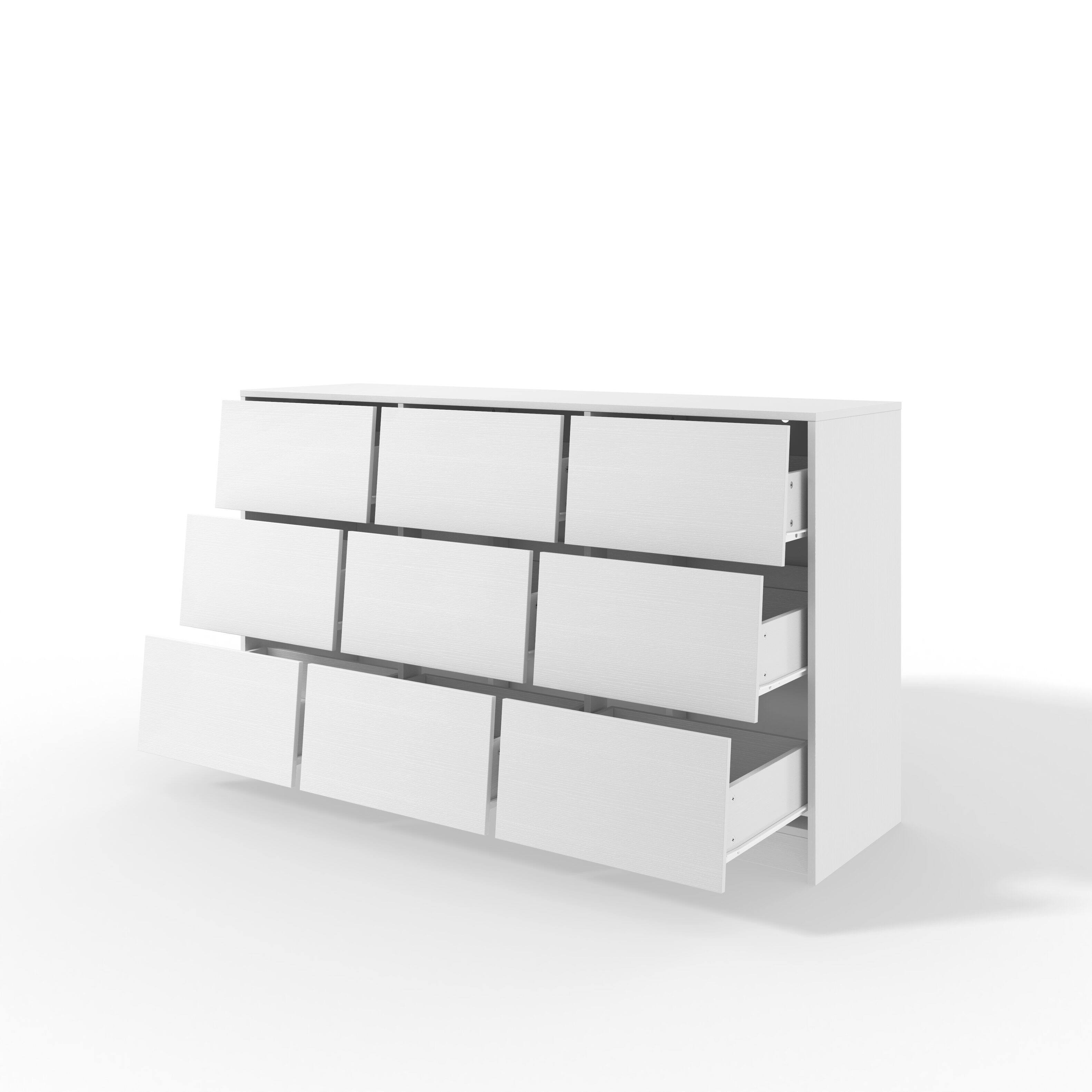 Back. Famapy - Modern 9-Drawer Dresser for Bedroom, Wide Chest of Drawers with Textured Fronts & Metal Glides - White.