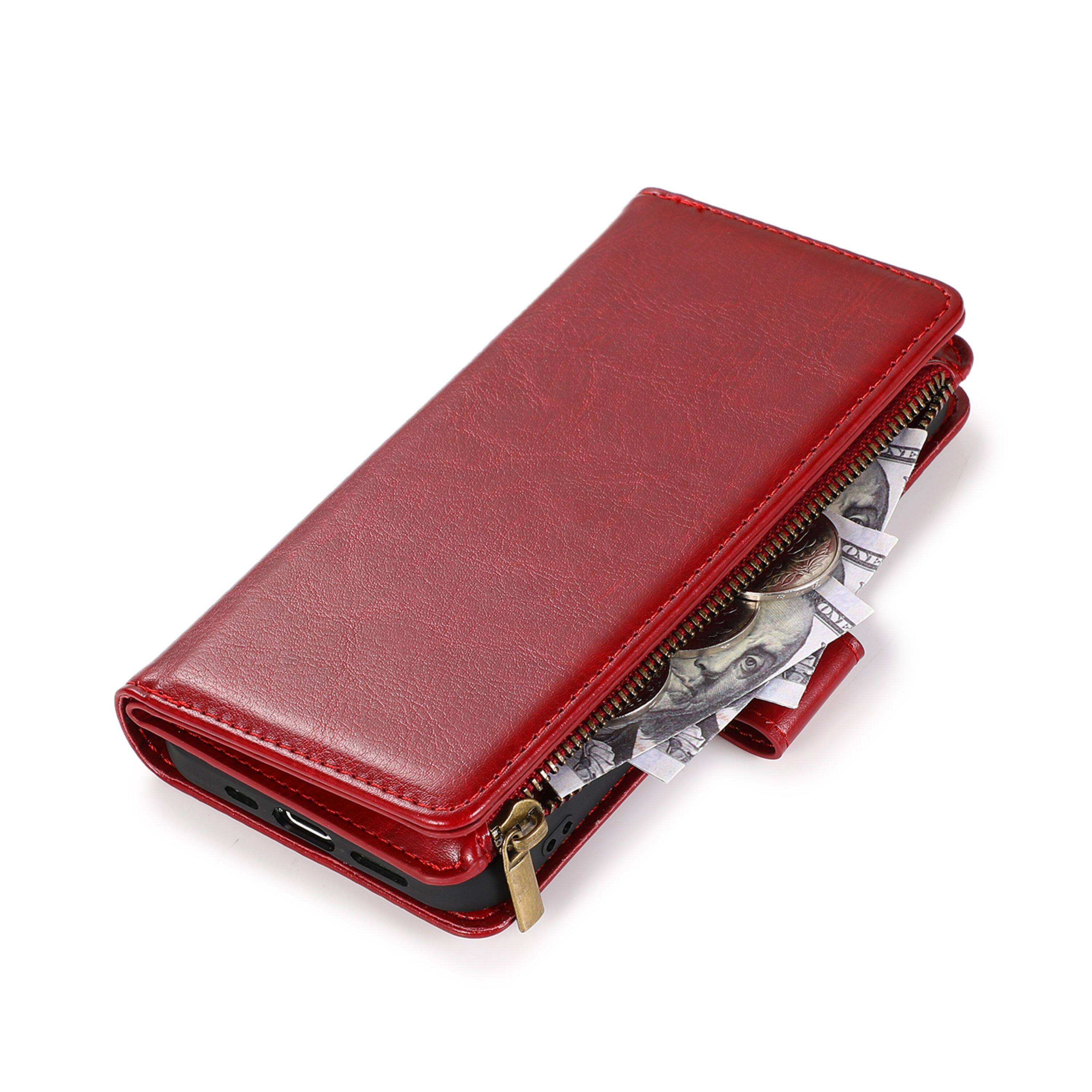Back. Kitcheniva - PU Leather Phone Wallet Zipper With Tempered Glass For iPhone 12/12 Pro Red - Red.