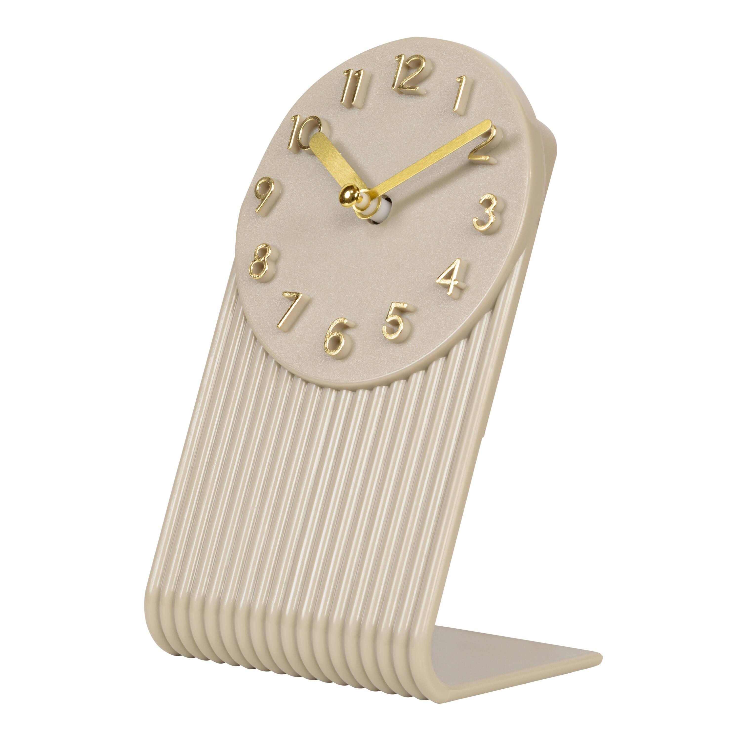 Left. La Crosse Clock Co. - Grooves Quartz Analog Table Clock, Soft White - White.
