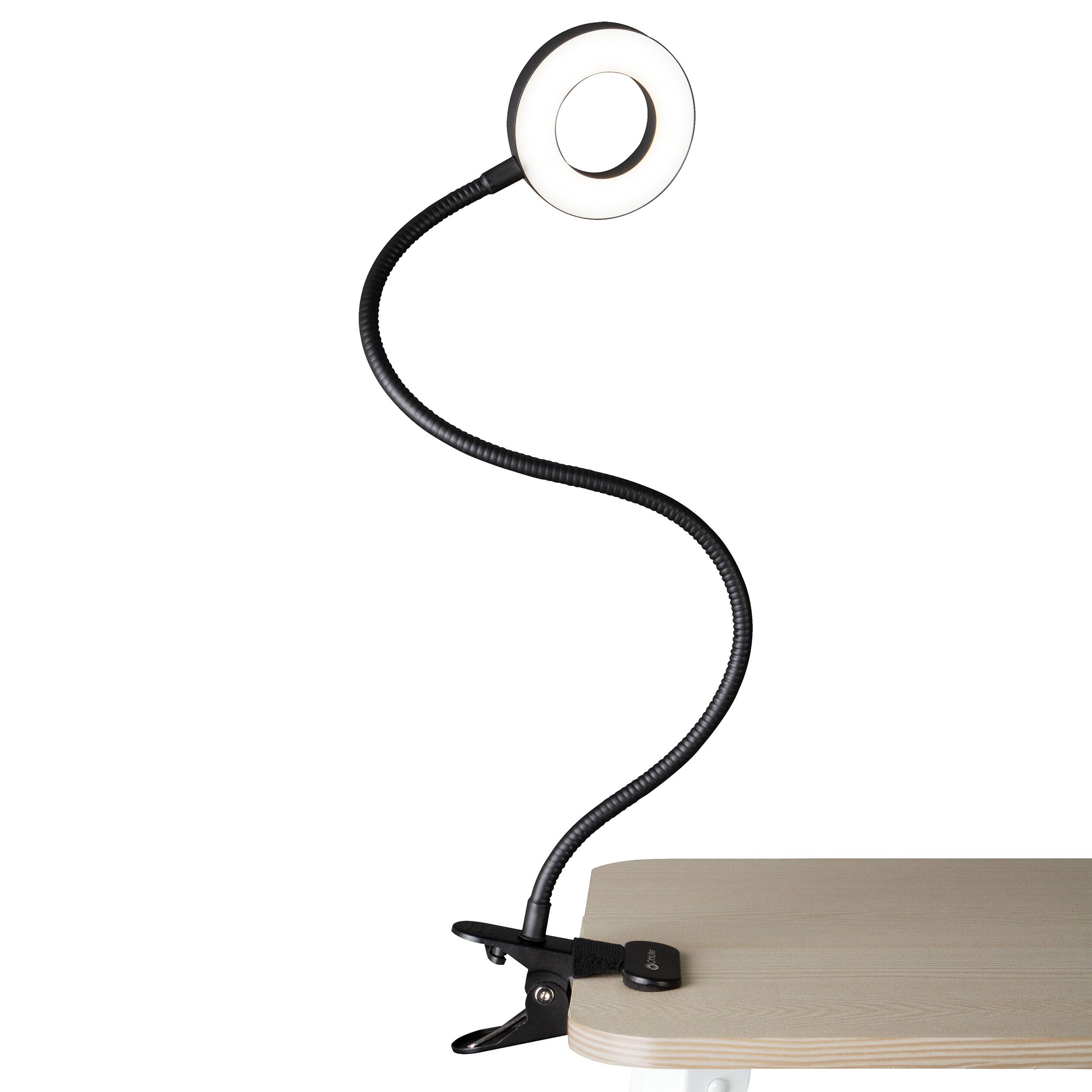 Front. OttLite - Dimmable Ring Light with Clip - Black.