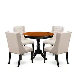 East West Furniture - 5-Piece Modern Dining Table Set Contains a Wood Dining Table and 4 Cream Linen Fabric Dining Room - Multi-Color