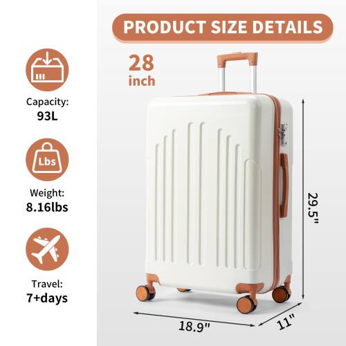 PRODUCT SIZE DETAILS

28 inch

Capacity: 93L

Weight: 8.16lbs

Travel: 7+days

29.5" x 18.9" x 11"