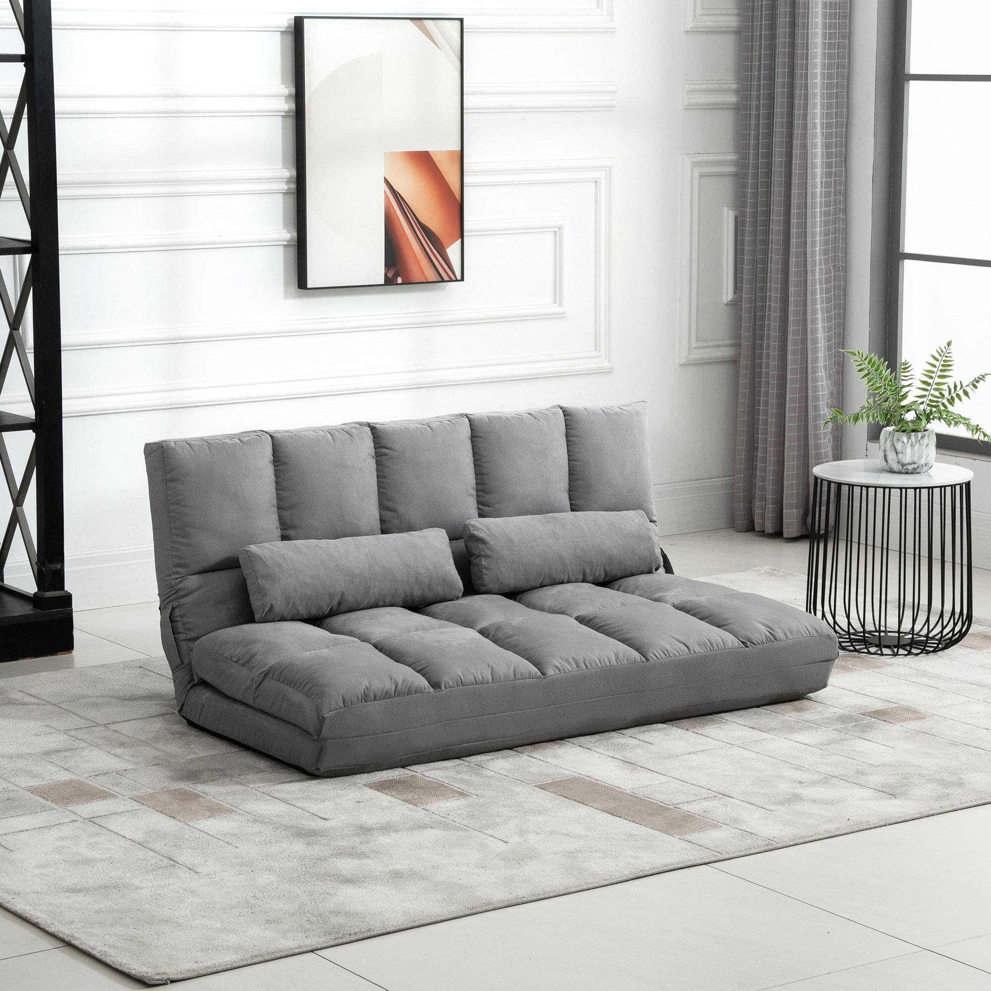 Alt View 1. Homcom - Folding Floor Sofa Chair Bed w/ 2 Pillows, Adjustable Headrest (51.25") - Gray.