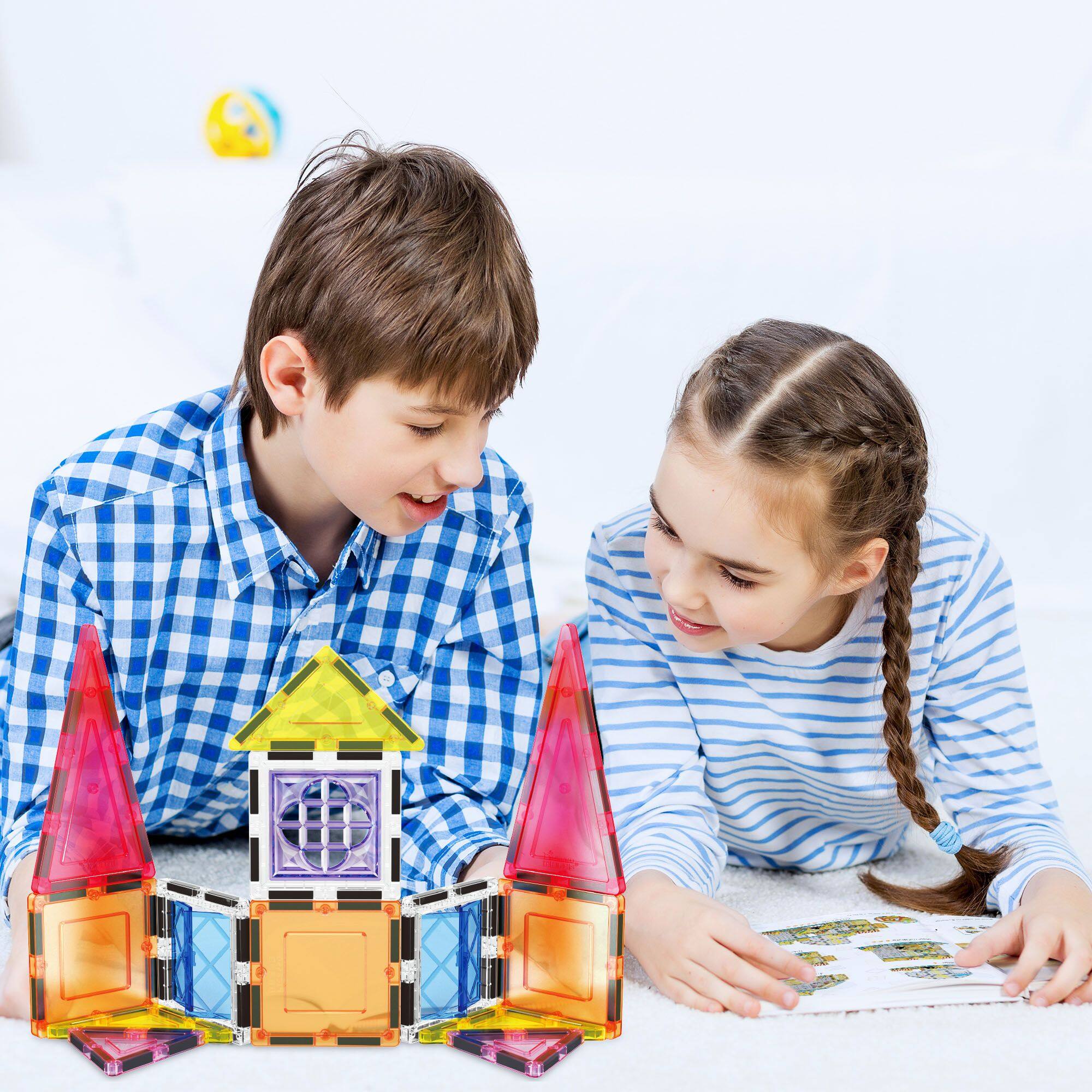 Alt View 2. PicassoTiles - PICASSO-TILES Magnetic Tiles for Kids, Building Set with Windows and Doors, Instruction Booklet Included.