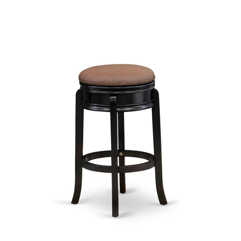 Angle. East West Furniture - AMS030-112 Stunning Stool Counter Height- Backless Stool with Round Shape - Brown Roast PU leather Seat and 4 Real Wood - Brown Roast.