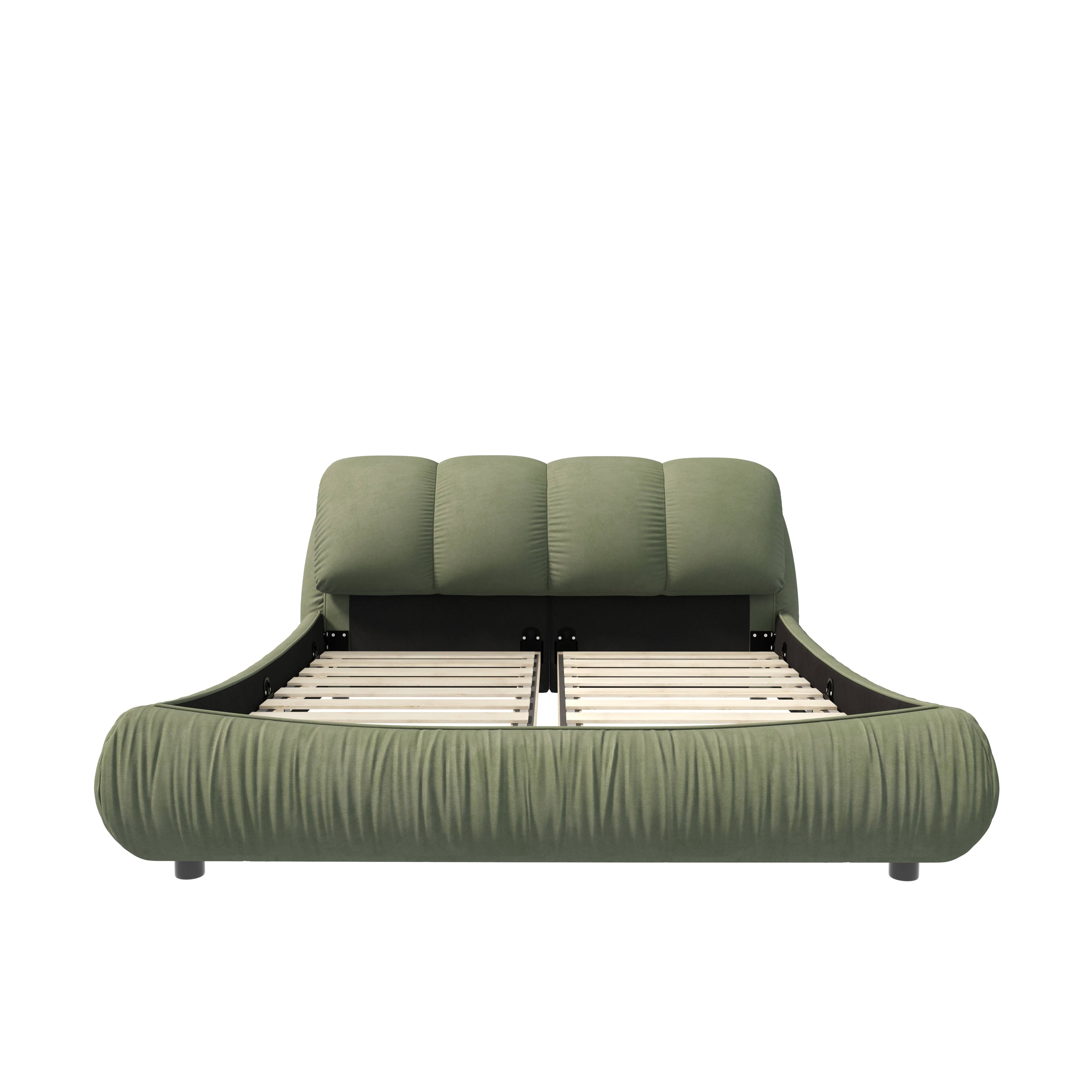 Alt View 2. Anysun - Queen Upholstered Platform Bed with Oversized Padded Backrest & Solid Wood Frame - Green.