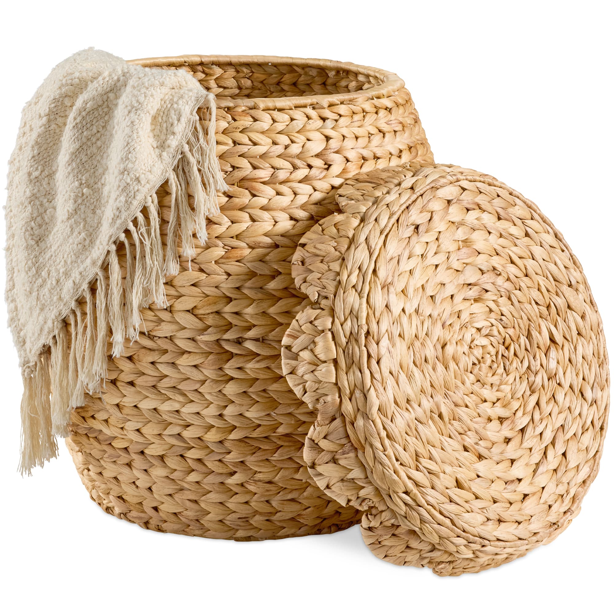 Best Choice Products - Scalloped Water Hyacinth Storage Tote Basketwith Lid - Natural - Scallop, Natural