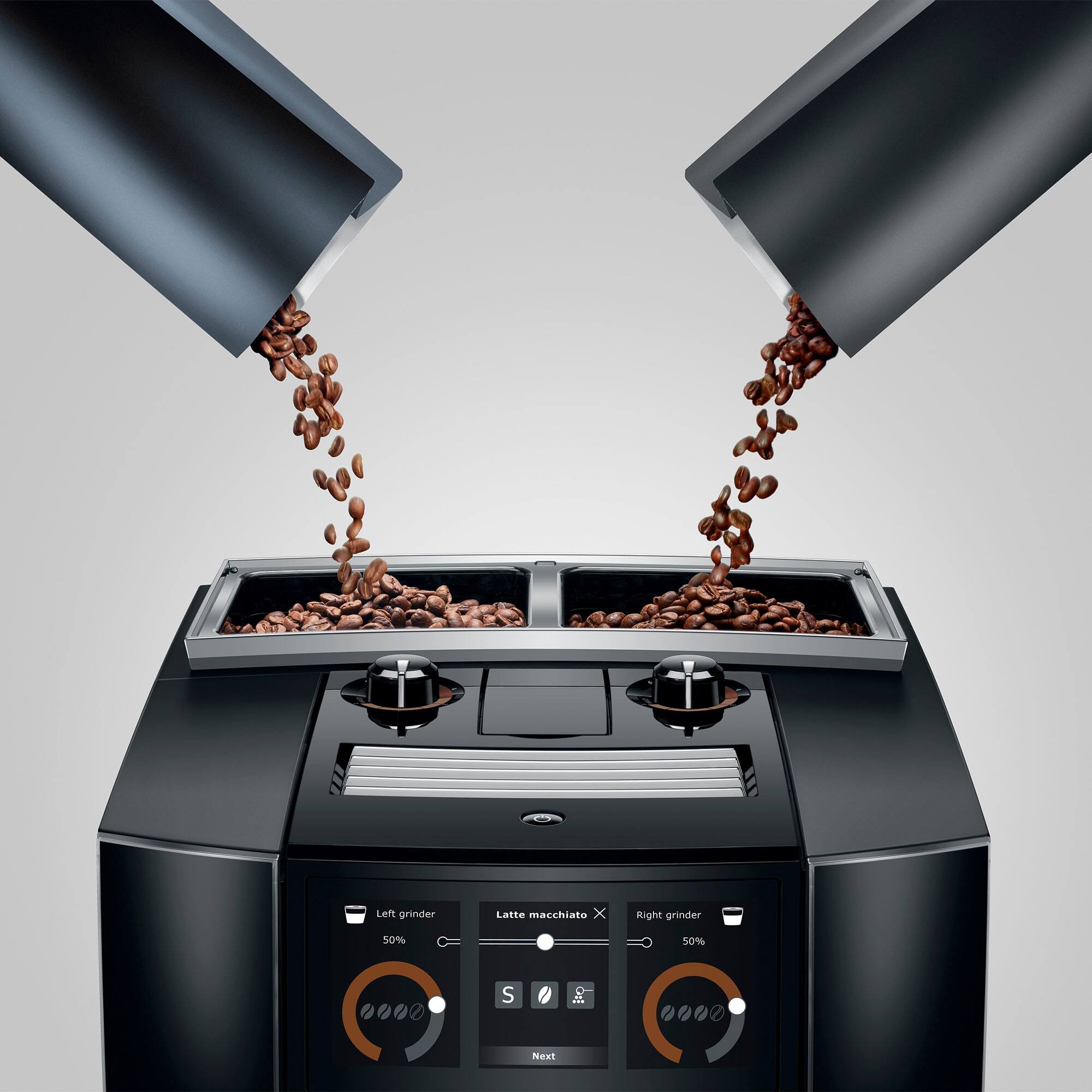 Left grinder: Latte macchiato
Right grinder: 50% 50%