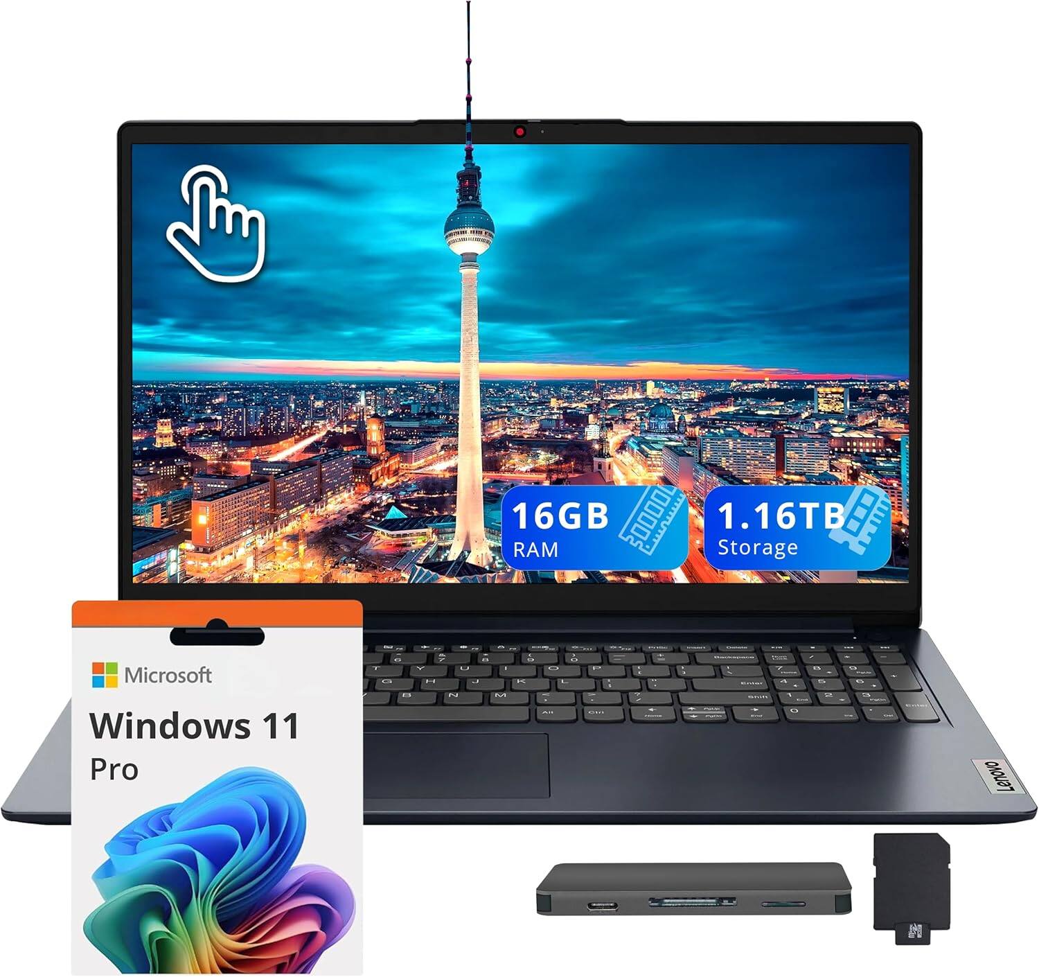 Lenovo - IdeaPad 1i 15.6" FHD Touchscreen Laptop,Intel i5-1334U,16GB RAM,1TB SSD+160GB Docking Station,Win 11 Pro - Blue