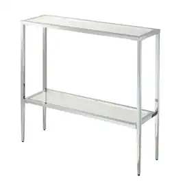 FurniFact - Gray Glass Chrome Hall Table with Lower Shelf - Metallic