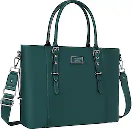 mosiso - Waterproof PU Leather Laptop Bag for Women 17.3 Inch, Vintage Briefcase Shoulder Tote Computer Bag for Work & Office - Deep Teal