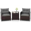 Front. Costway - 3 PCS Patio Rattan Furniture Set Cushioned Conversation Set Sofa - Gray.