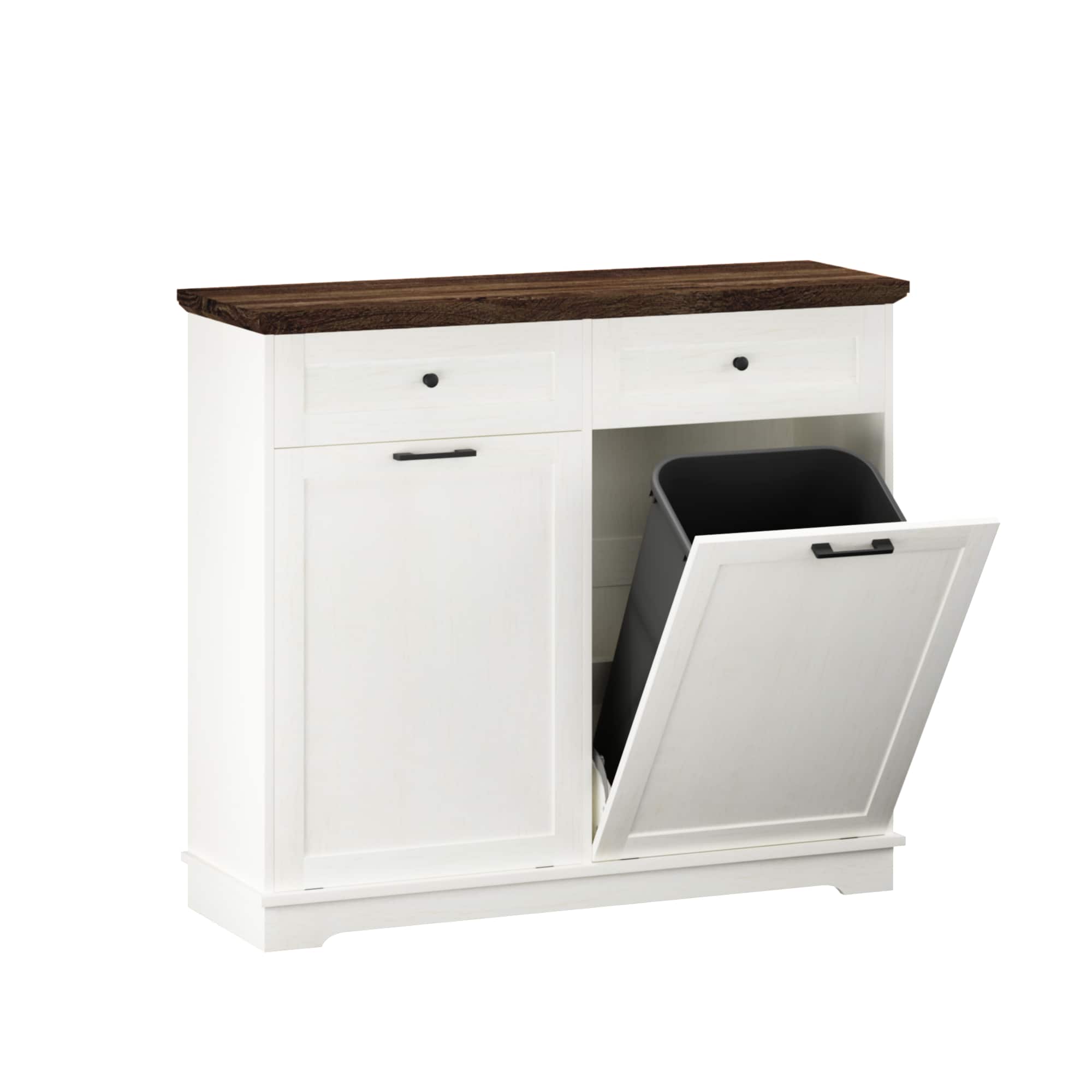 COWLOWN - 20 Gallon Double Tilt-Out Trash Can Cabinet with Drawer Antique - White