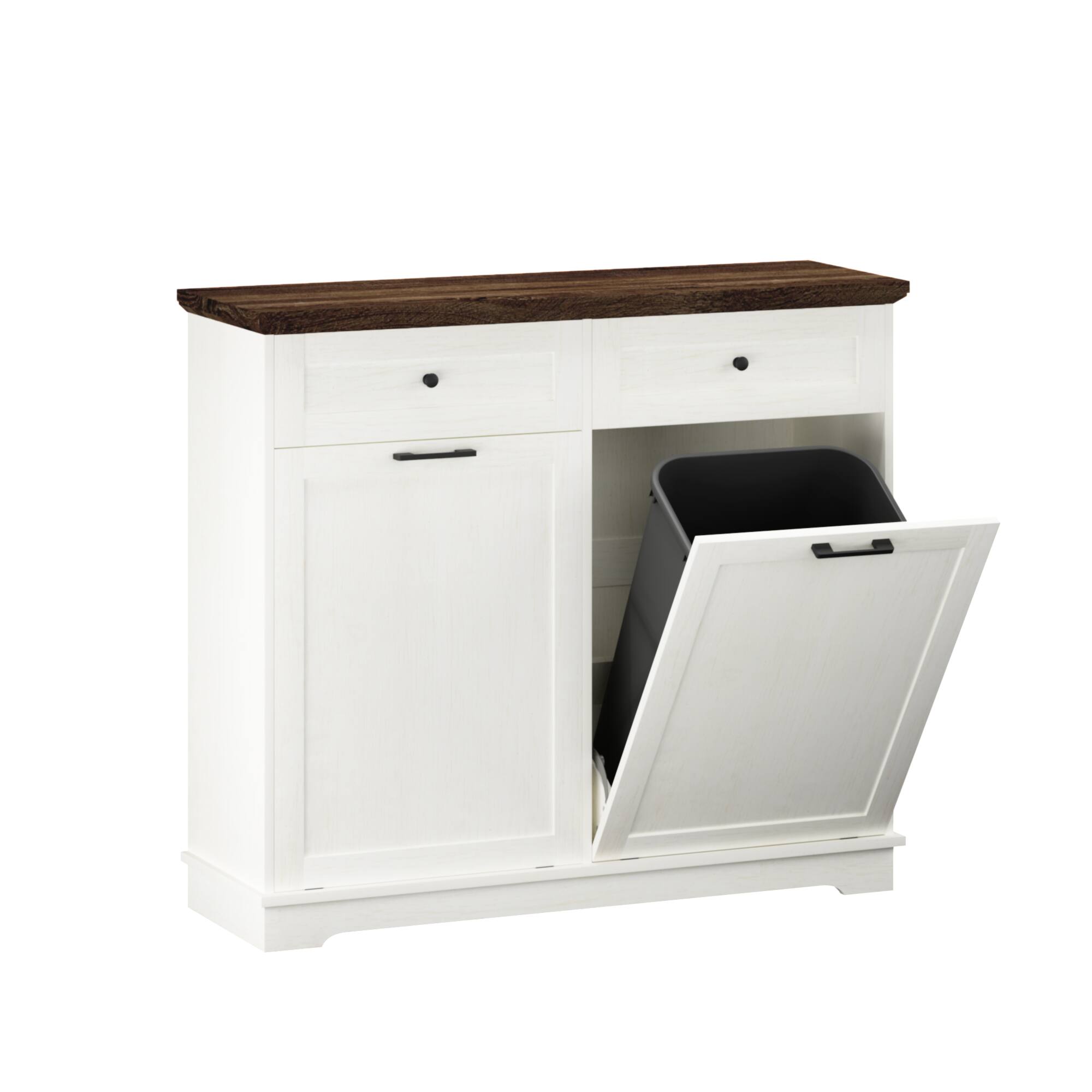 Front. COWLOWN - 20 Gallon Double Tilt-Out Trash Can Cabinet with Drawer Antique White - White.