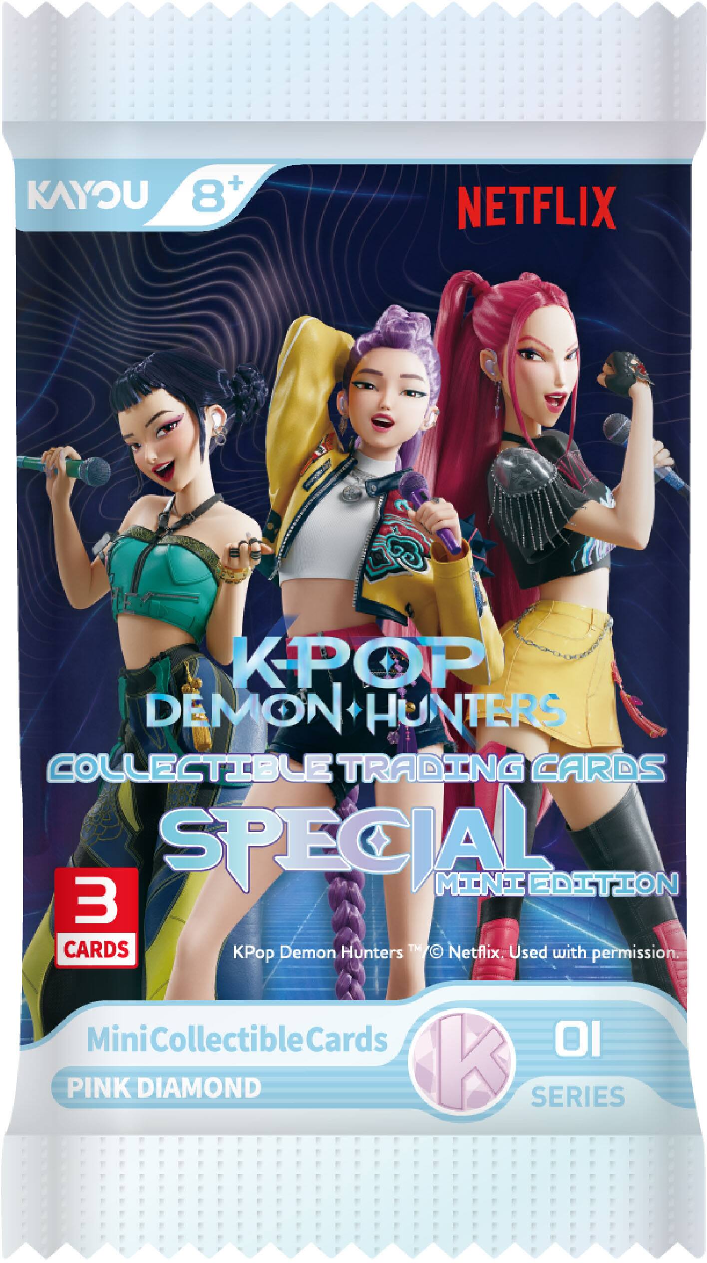 + KAYOU 8+
NETFLIX
KPOP DEMON HUNTERS COLLECTIBLE TRADING CARDS SPECIAL MINI EDITION 3 CARDS Demon Hunters TM TM/ Netflix Used with KPop permission Mini Collectible Cards  PINK DIAMOND K SERIES
