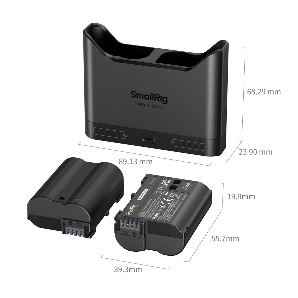 SmallRig FOR EN-EL15c X2

68.29 mm  
89.13 mm  
23.90 mm  
PowerADC FC  
SmallRig RoHS  
Li-ion  
19.9mm  
55.7mm  
39.3mm