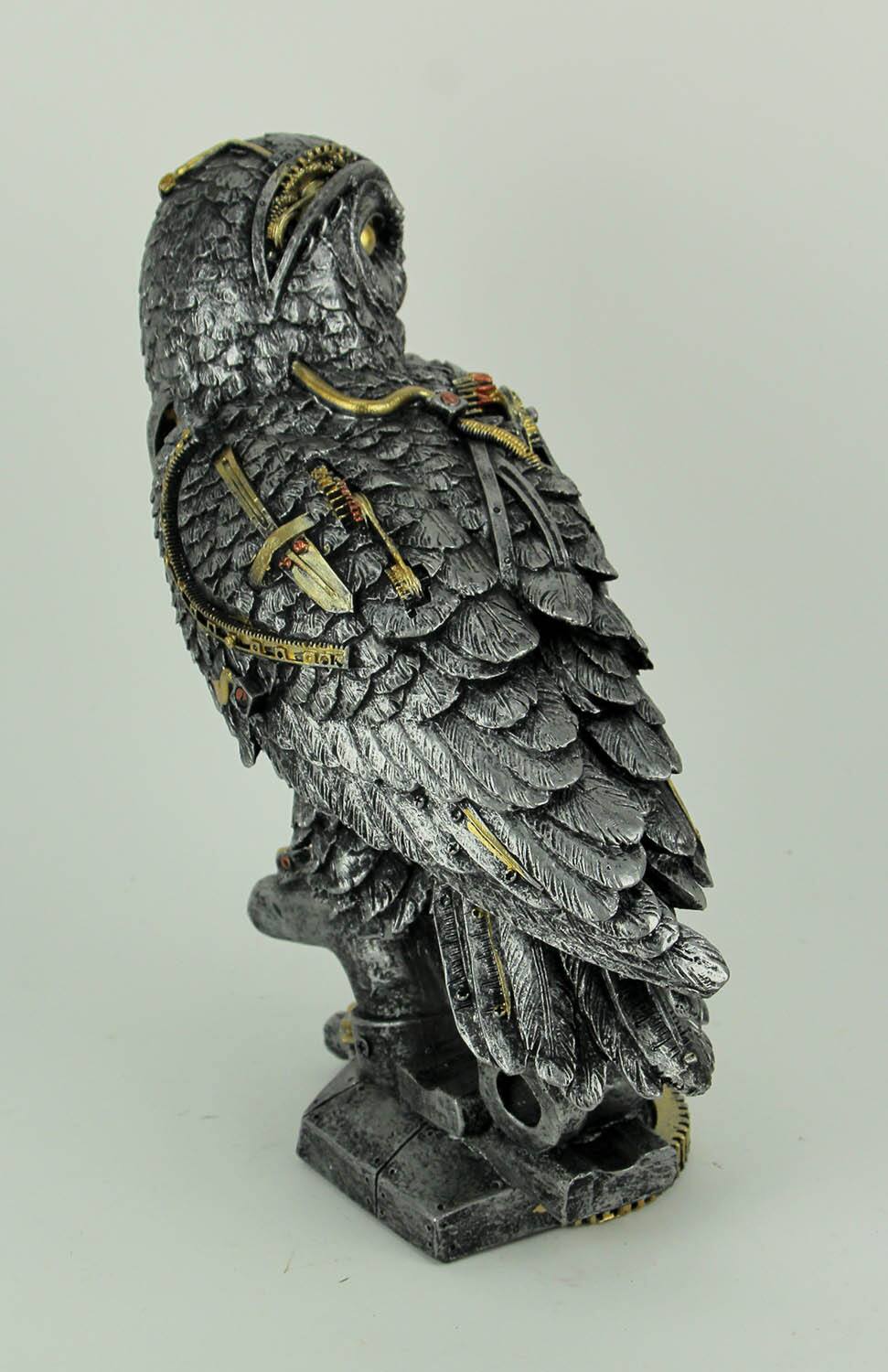 Alt View 2. Everspring Import Co. - Metallic Silver and Gold Gothic Steampunk Owl Statue - Silver.