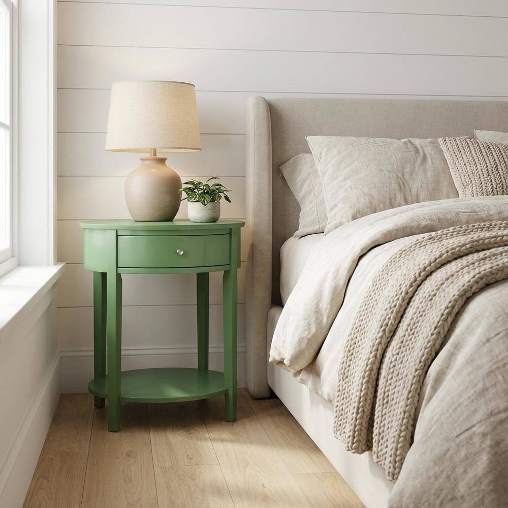 Alt View 1. FurniFact - Clover Green Nightstand with Wooden Drawer and Sturdy Construction - Clover Green.