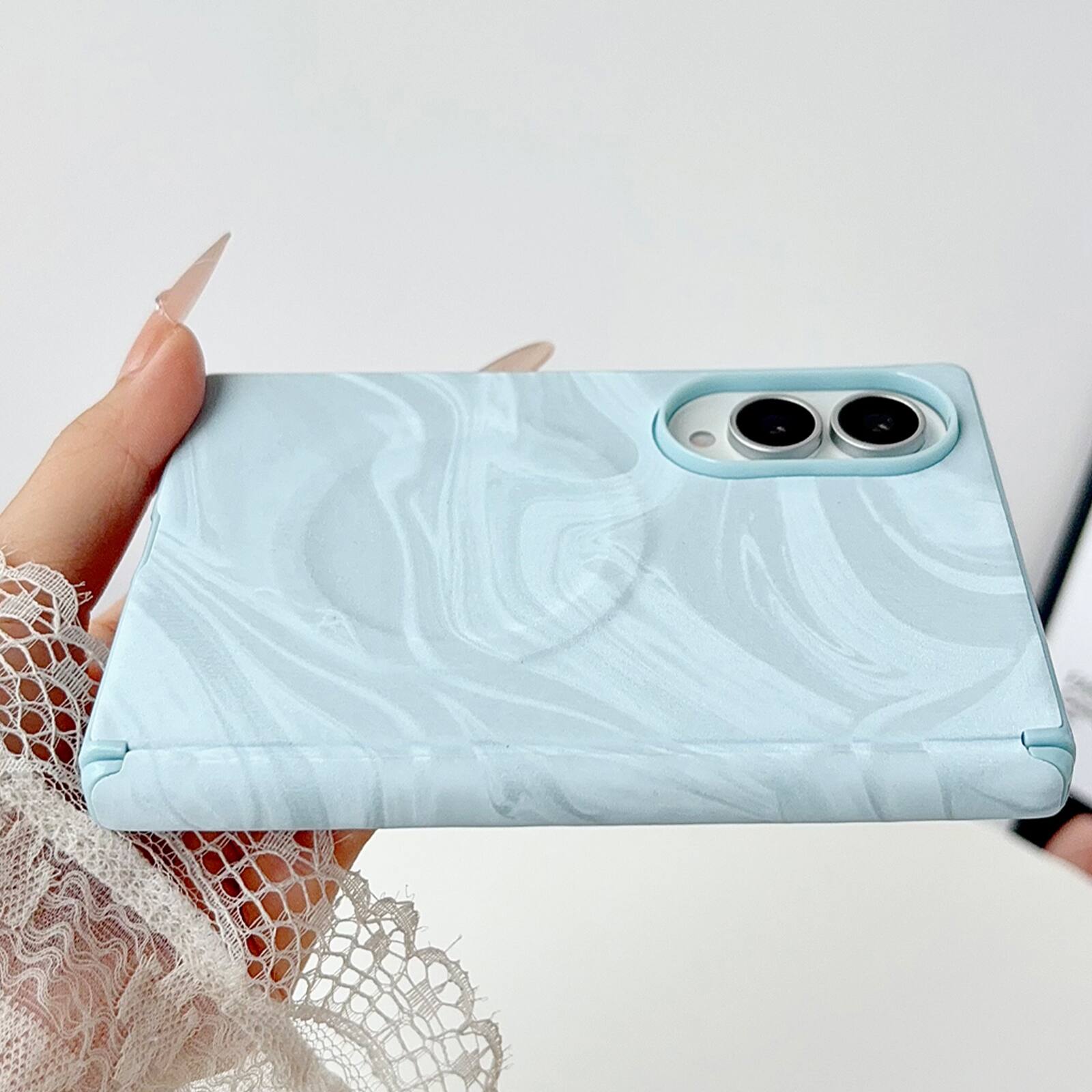 Left. Dteck - Hinge Case for Samsung Galaxy Z Fold8,PU Leather Slim Back Cover,No Front Frame Heat Dissipation Magnetic Case - Blue.
